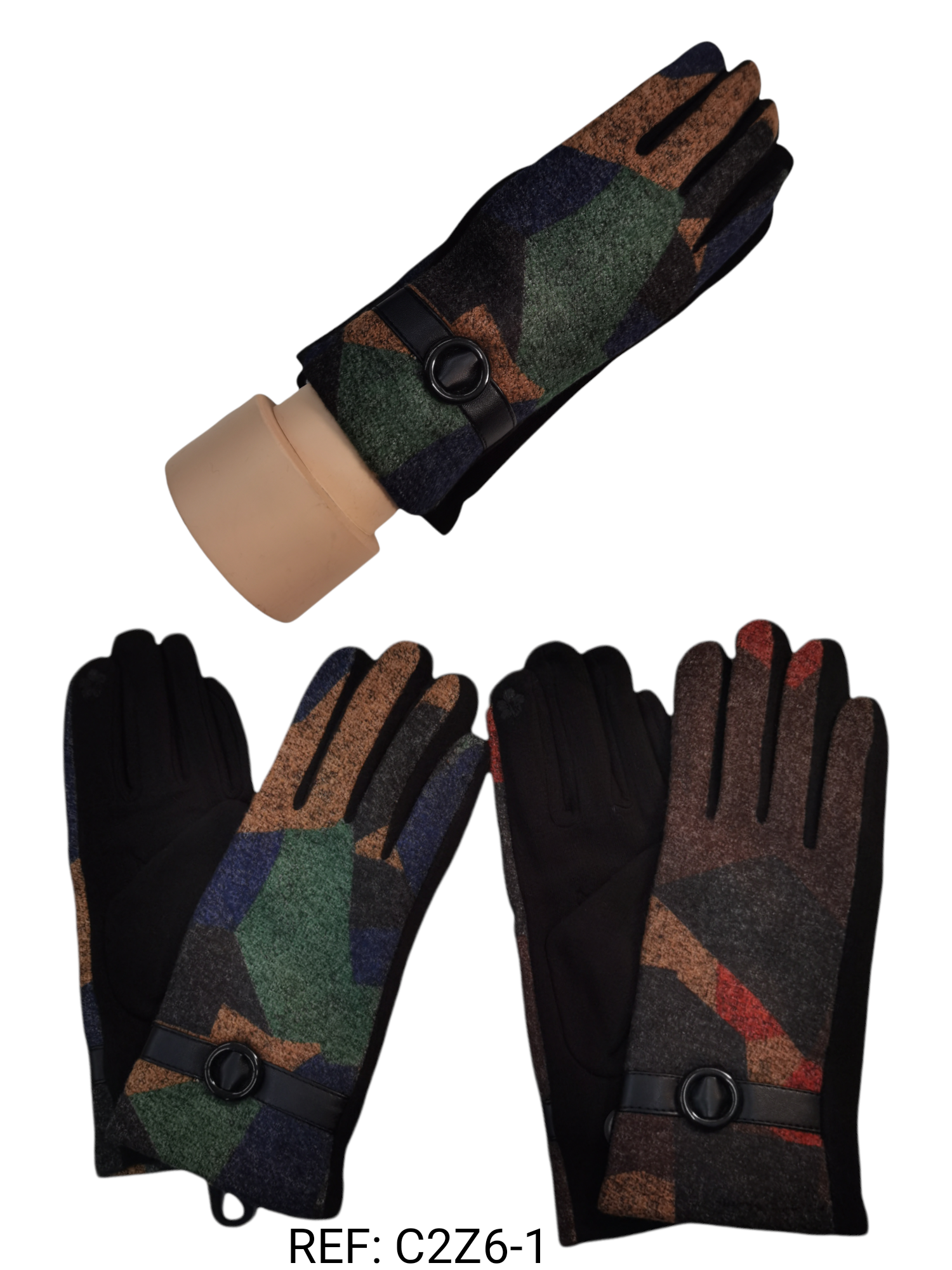 LOT DE 12 - Gants tactiles motif carreaux