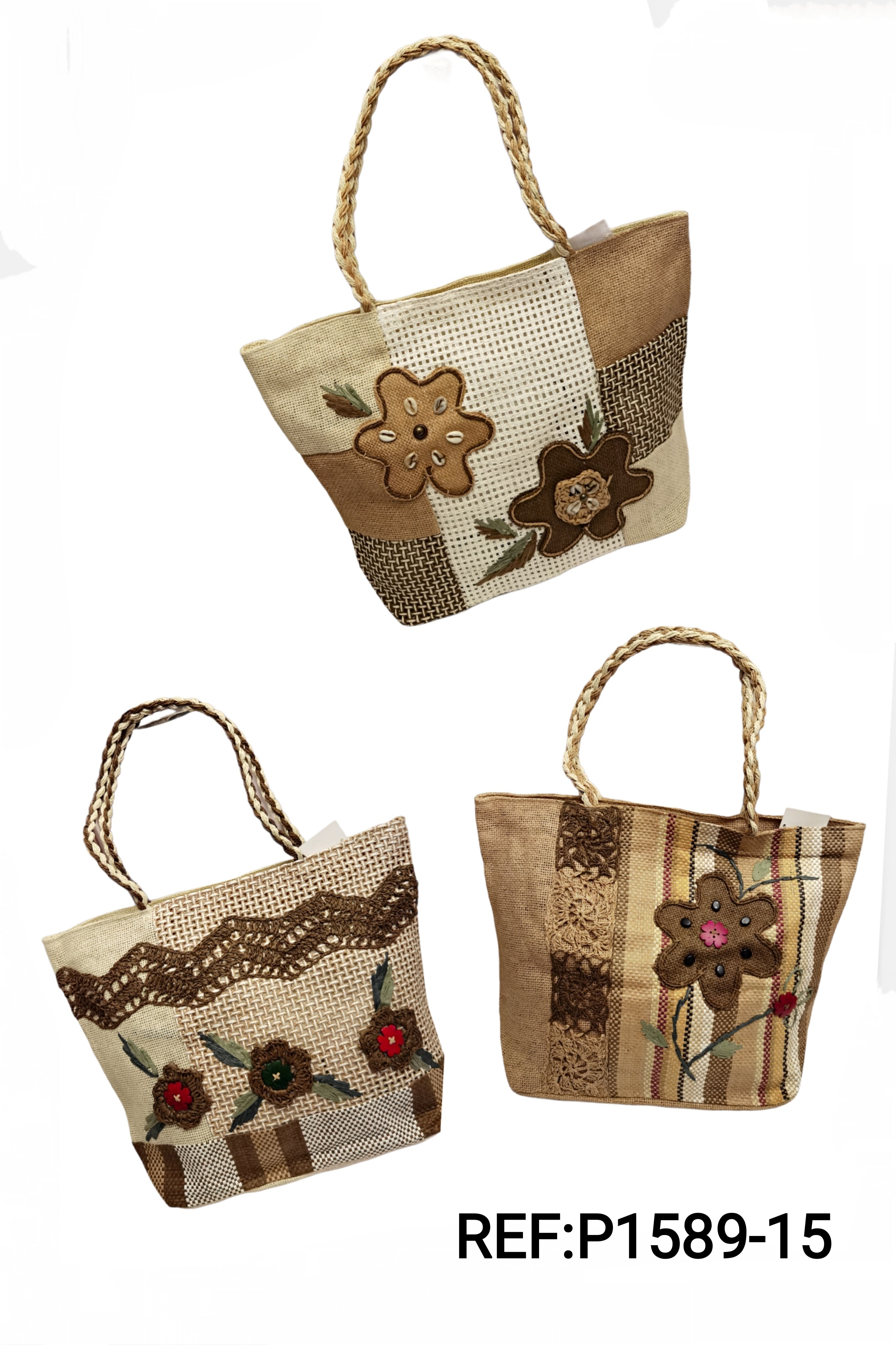 Sac paille fourre-tout fleur (x6)