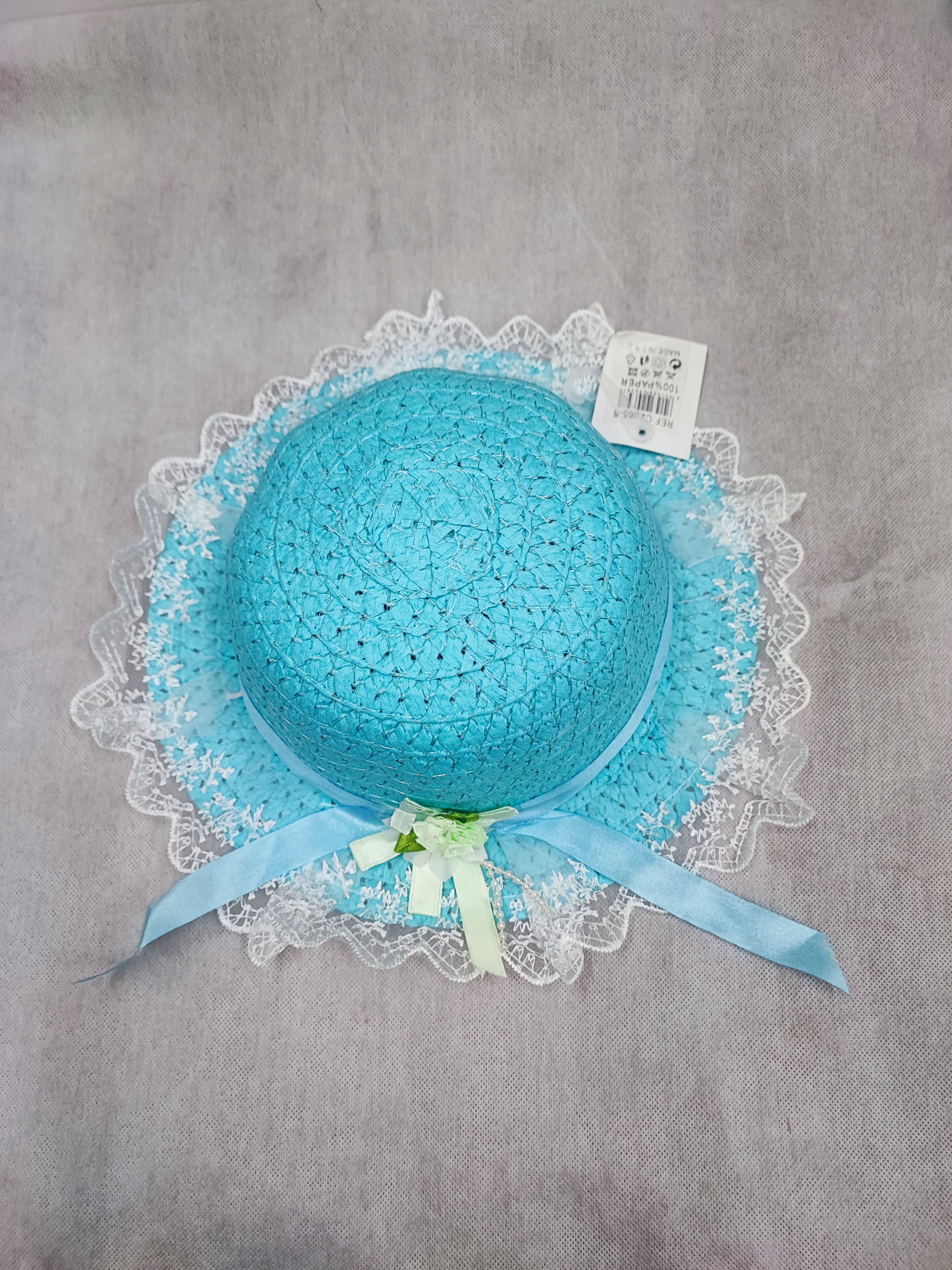 Chapeaux de paille taille enfant ruban fleur (x12)