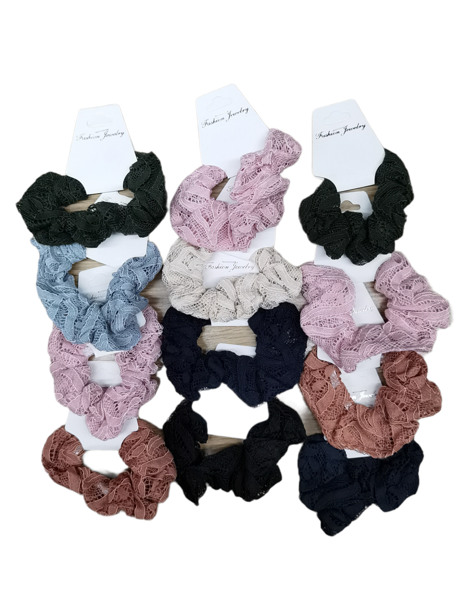 Chouchou élastique Scrunchie froufrou Dentelle (x12)