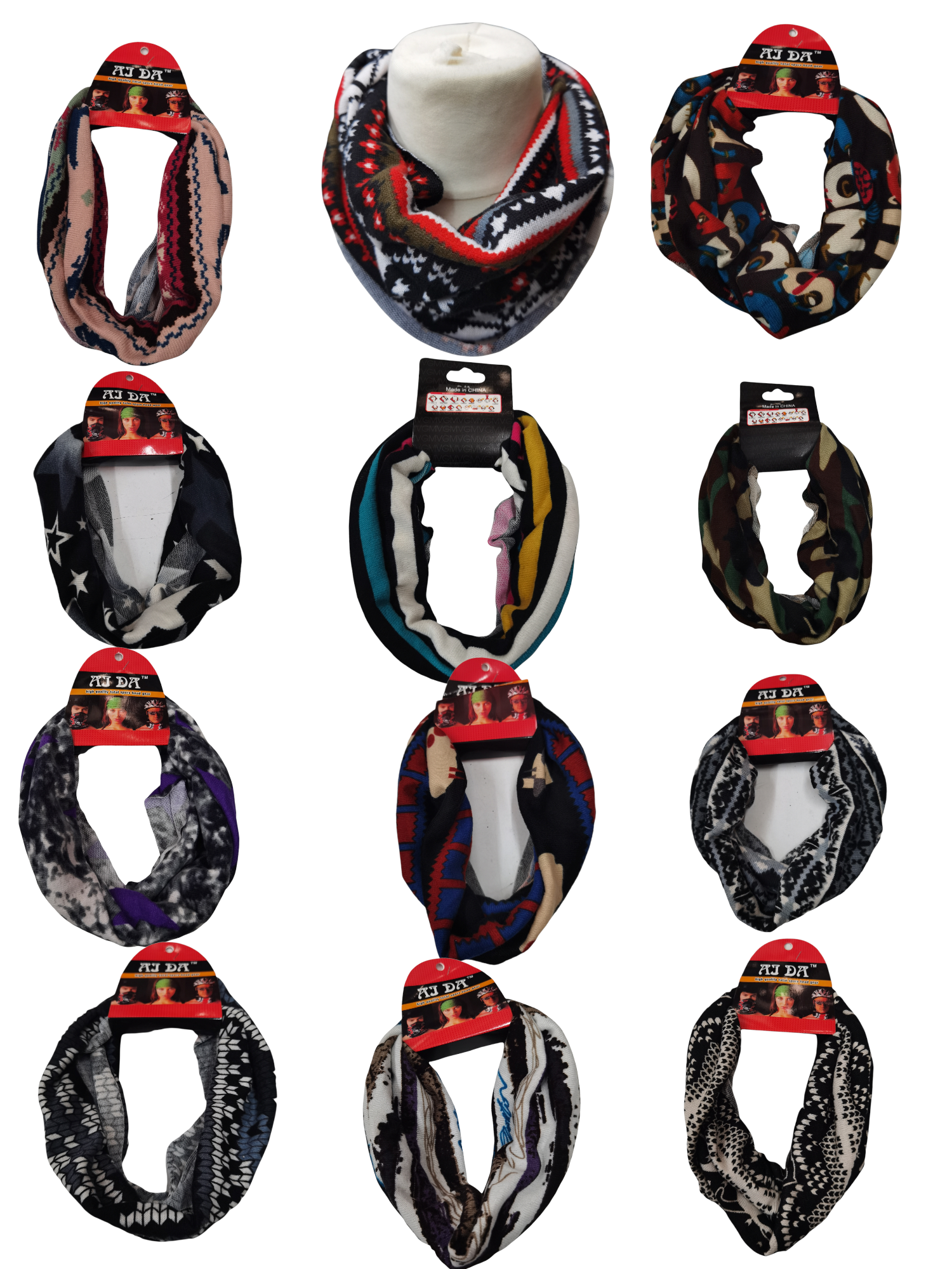 Snood 2-en-1 tour de cou Bandeau motif (x12)