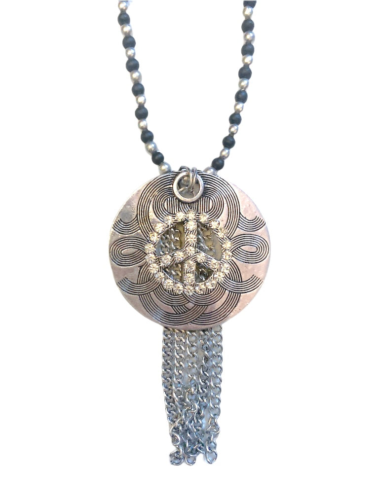 Collier sautoir fantaisie Peace noir