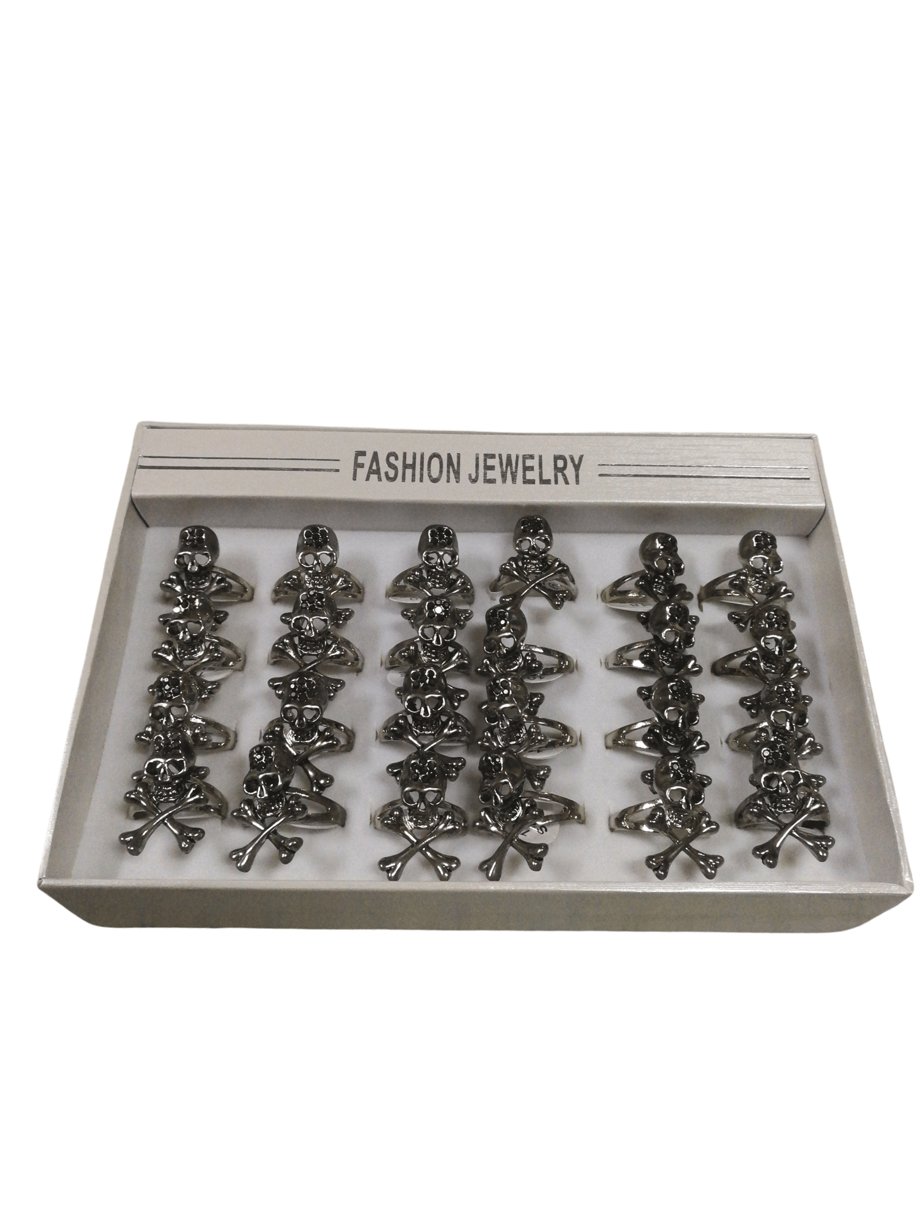 Boîte bagues homme acier inox motif tête de mort (x24) 1,50€/unité | Grossiste-pro