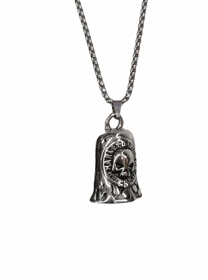 HOMME - LOT DE 2 - Collier pendentif cloche tête de mort INOX 5,00€/unité | Grossiste-pro