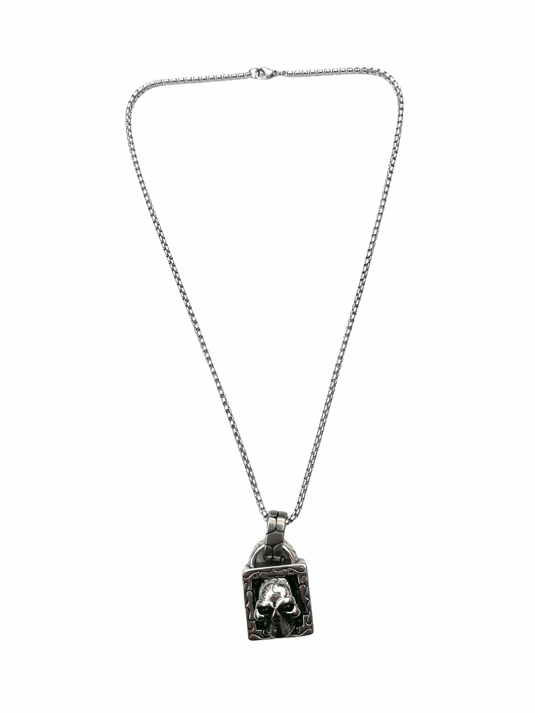 HOMME - LOT DE 2 - Collier pendentif Carré tête de mort INOX 5,00€/unité | Grossiste-pro