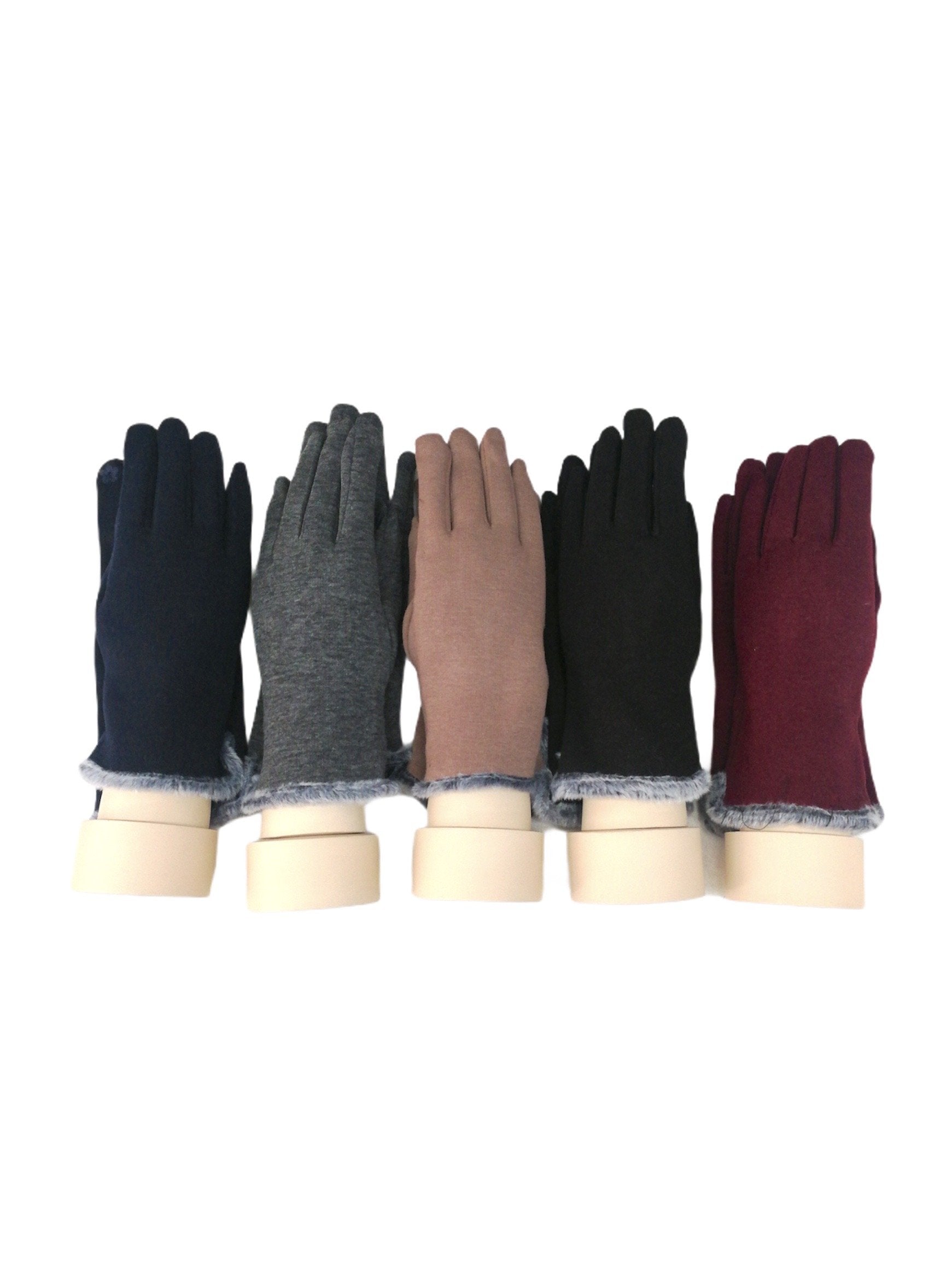 Gants tactiles simples bord fausse fourrure doublure (x12) 2,50€/paire | Grossiste-pro