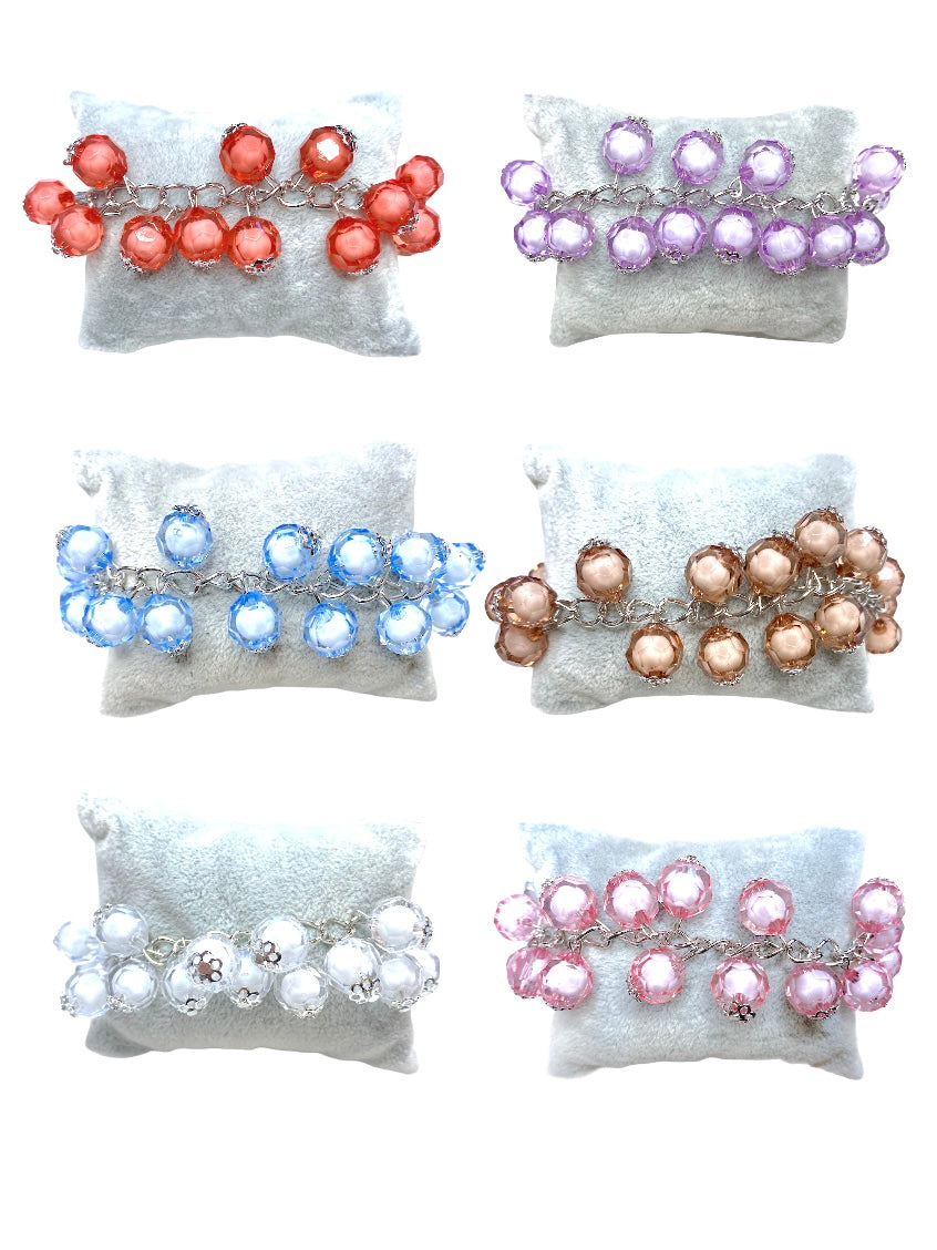 Bracelet fantaisie boules couleurs mélangées (x24)