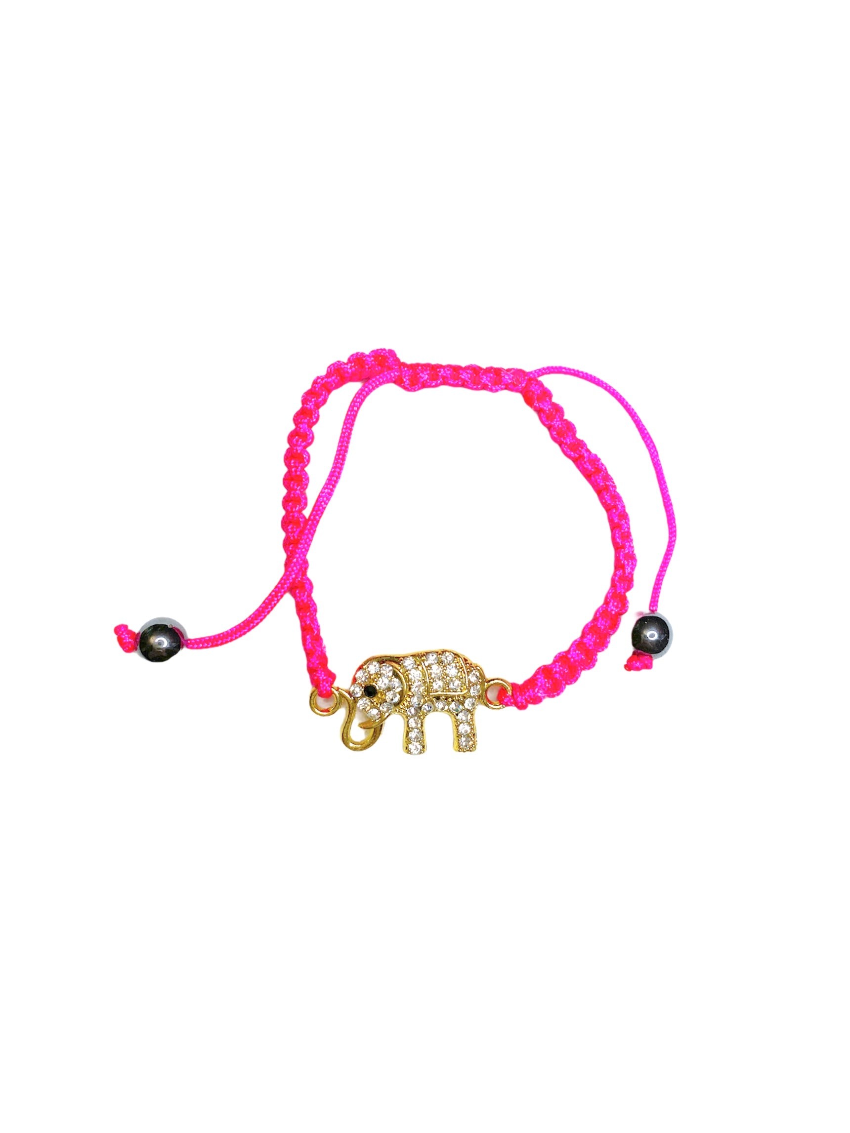 Bracelet ficelle rose fluo avec motif éléphant (x6)