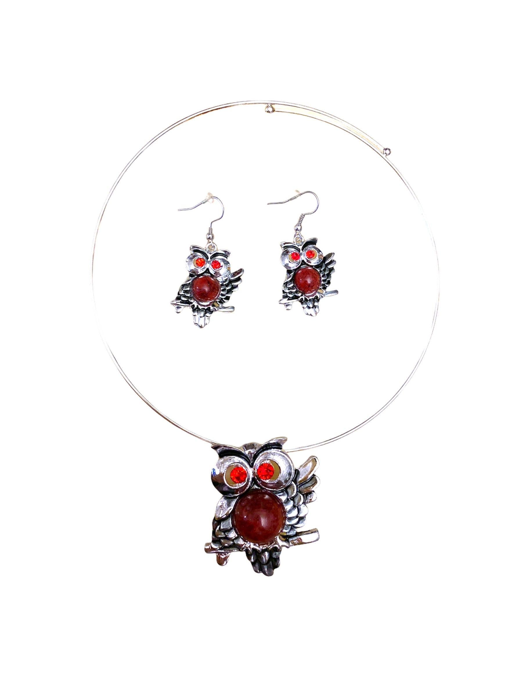 Parure Collier + boucles fantaisie motif hibou COB08-42 (x6)