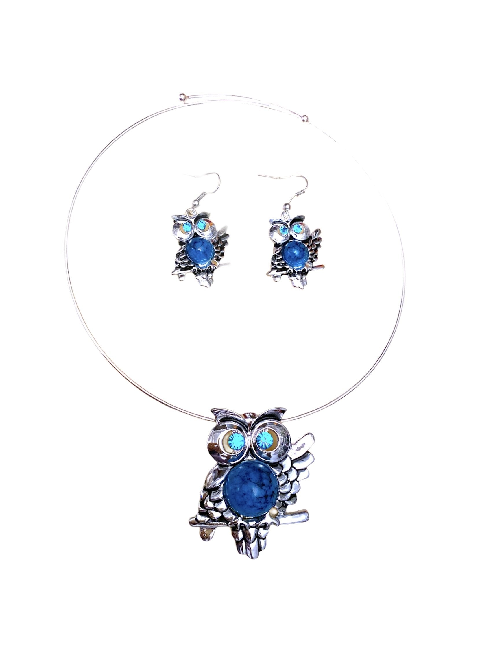 Parure Collier + boucles fantaisie motif hibou COB08-42 (x6)
