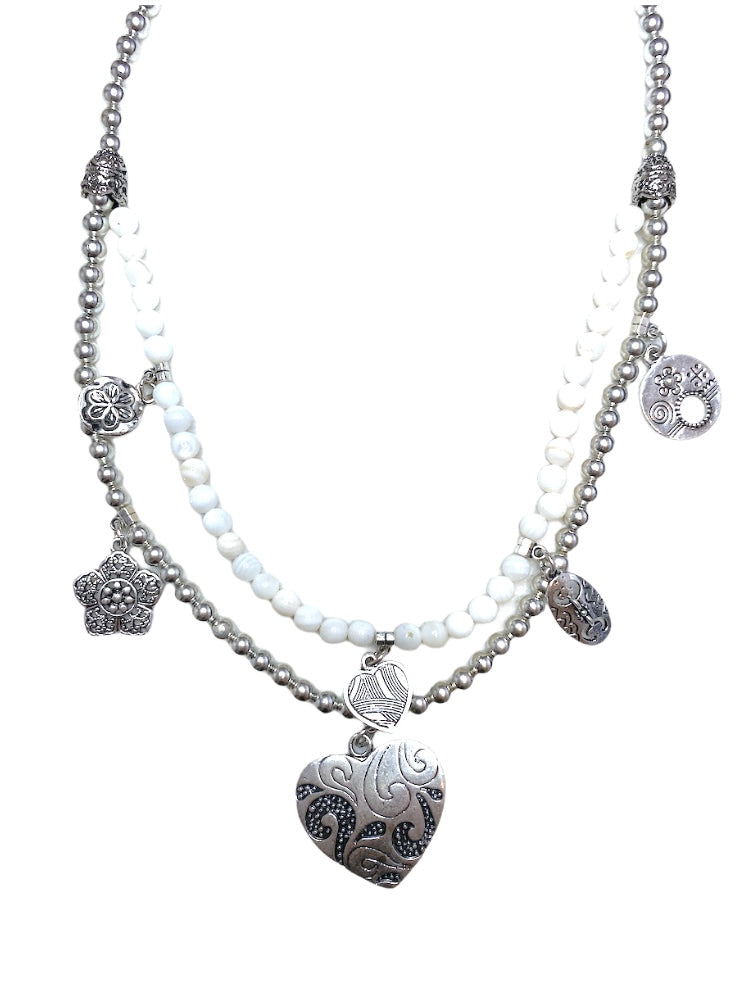 Collier sautoir fantaisie double blanc