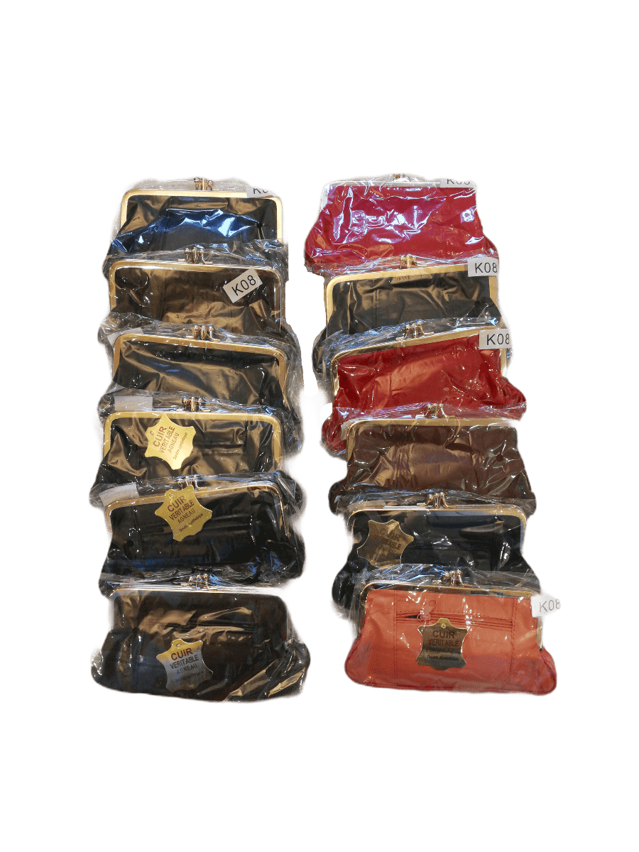 LOT DE 12 - Porte-monnaie bourse à fermoir Cuir agneau 3,00€/unité | Grossiste-pro