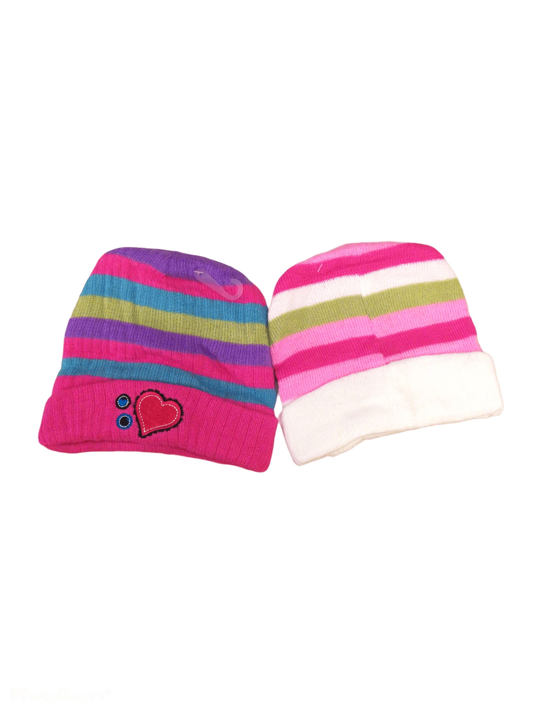 Bonnet enfant petite fille rayures motif coeur (x12) 1,50€/unité | Grossiste-pro