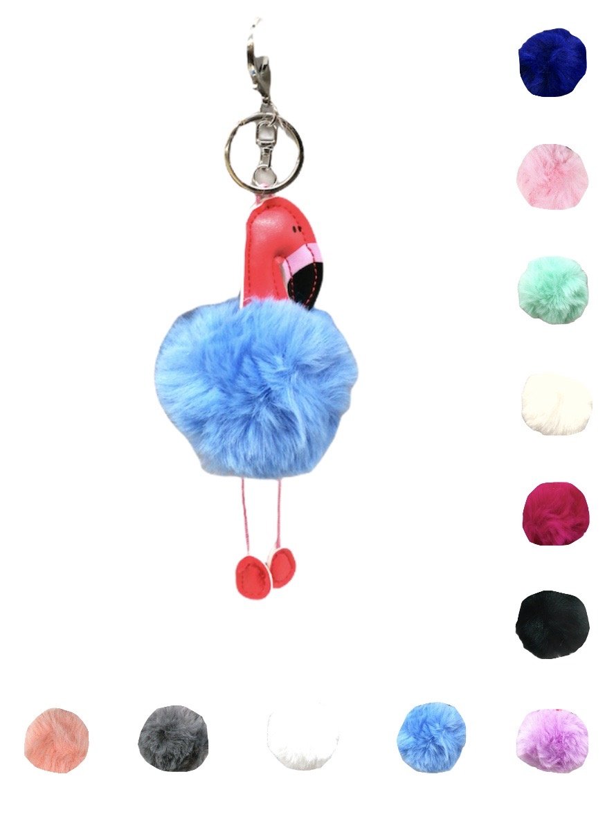 LOT DE 12 - Porte-clé flamant fausse fourrure 1,50€/unité | Grossiste-pro