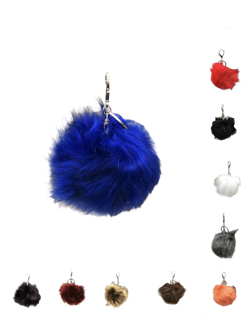 LOT DE 12 - Porte-clé pompon fausse fourrure 1,50€/unité | Grossiste-pro