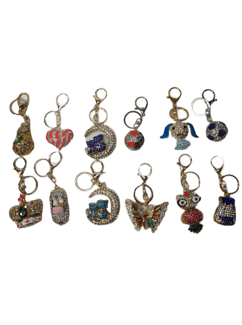 DESTOCKAGE Porte-clé strass motif mélangé (x12) 1,50€/unité | Grossiste-pro