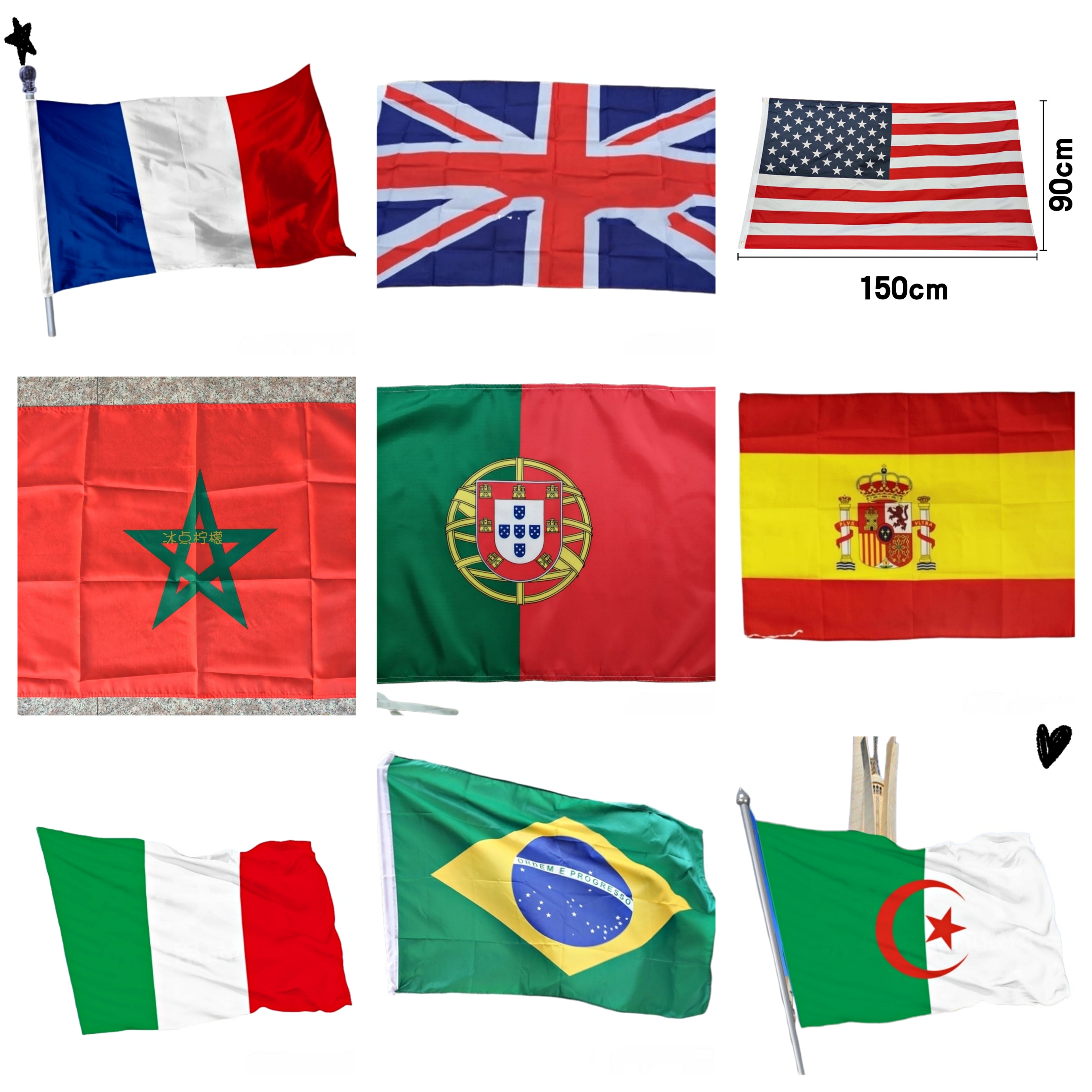 Drapeau Grand format pays au choix 150x90cm (x12)