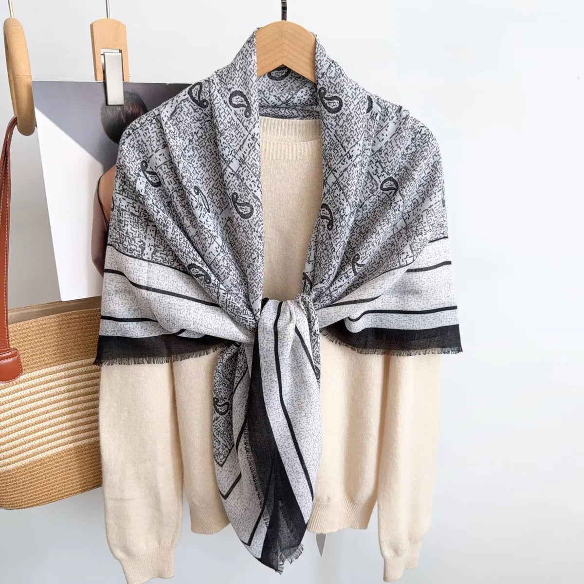Foulard Carré Mixte Carreaux & Cachemire à Franges Femme (x6)#10