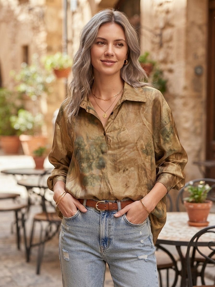 Blouse ample en tissu métallisé  Tissu doré brillant à l'aspect lamé(x6)