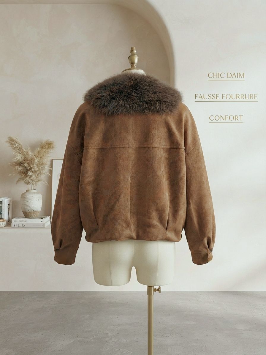 Bomber En Suédine,Boublure Intérieure Fausse Fourrure (x3)