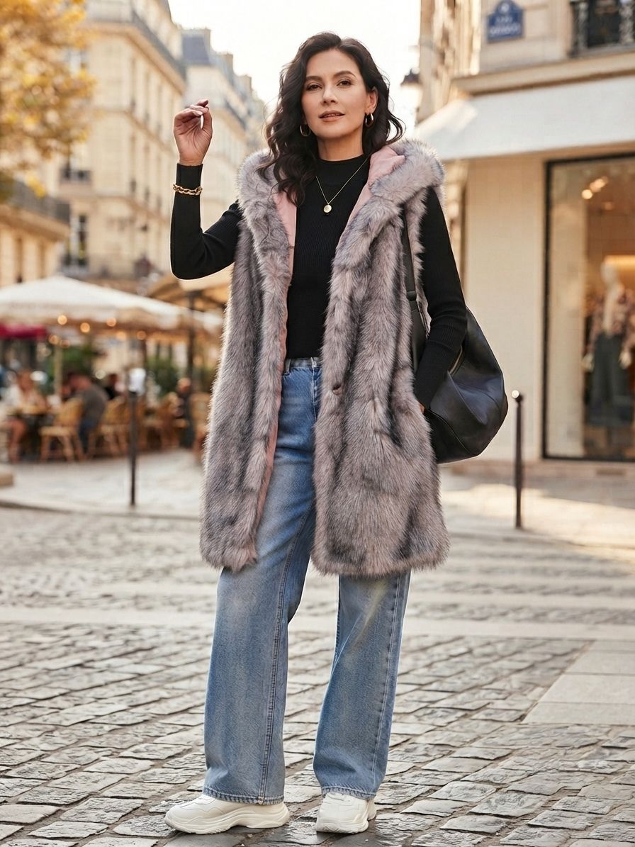 Gilet En Fausse Fourrure À Capuche (x4)