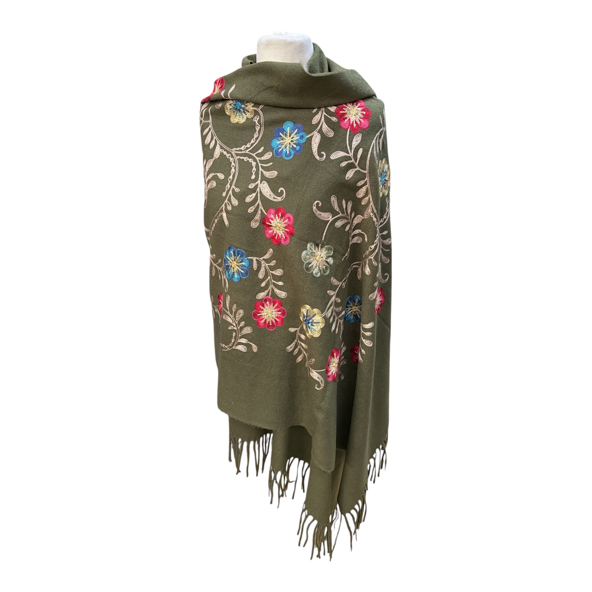 Grande écharpe‑châle à broderies florales colorées. (X8)