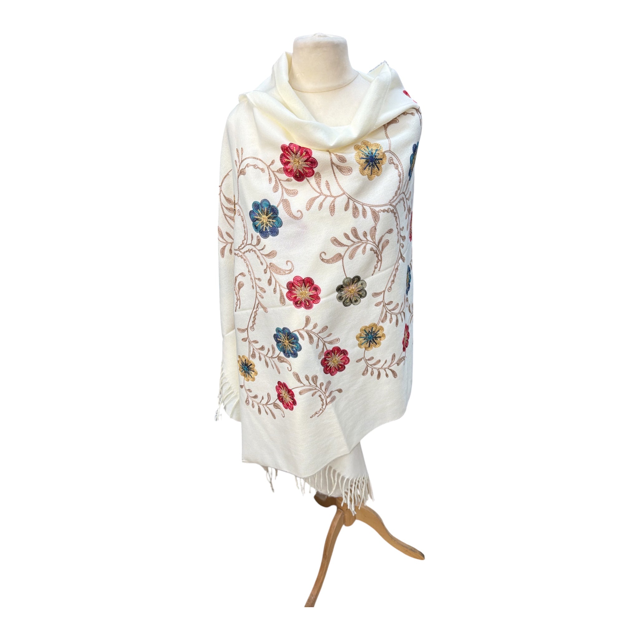 Grande écharpe‑châle à broderies florales colorées. (X8)