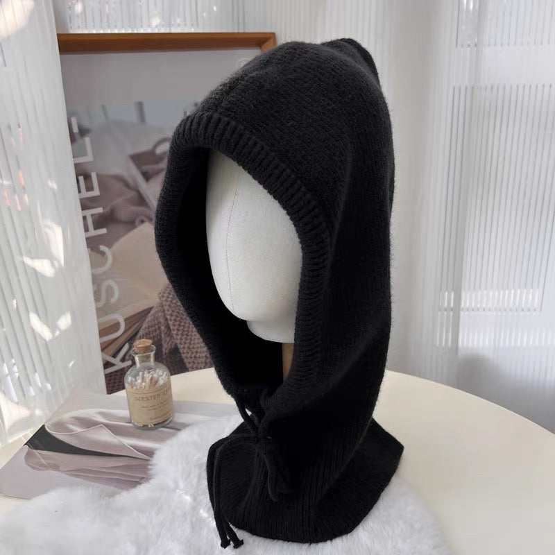 Cagoule bonnet écharpe tricotée à cordon ajustable (x12)