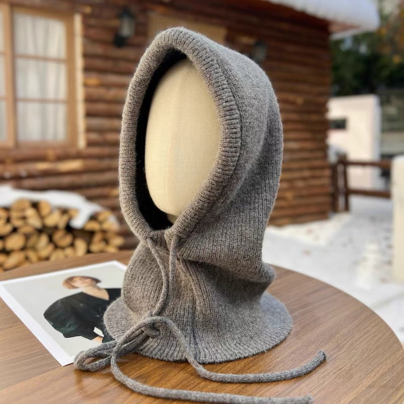 Cagoule bonnet écharpe tricotée à cordon ajustable (x12)