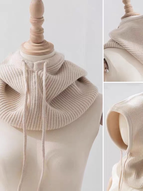 Cagoule bonnet écharpe tricotée à cordon ajustable (x12)