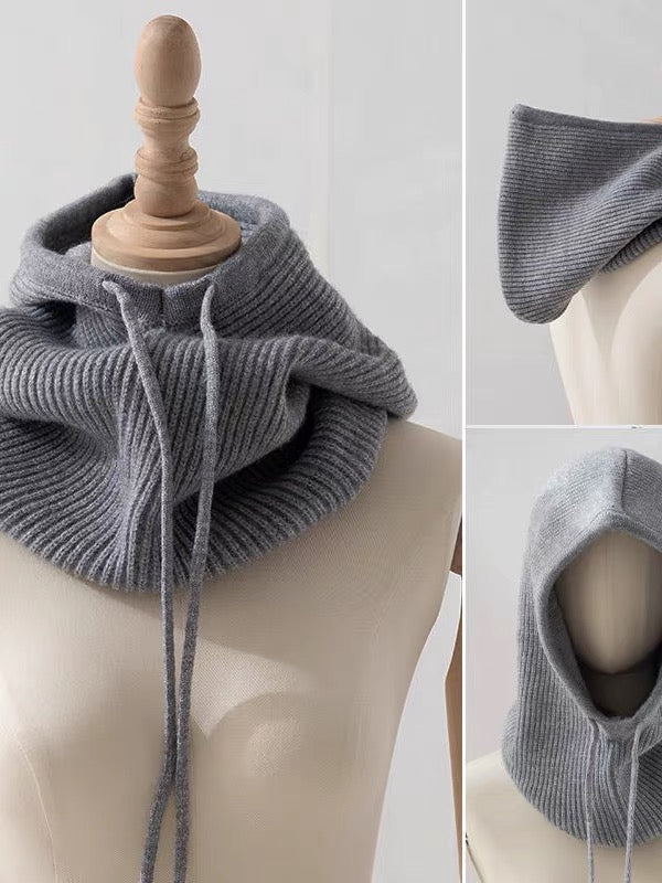 Cagoule bonnet écharpe tricotée à cordon ajustable (x12)