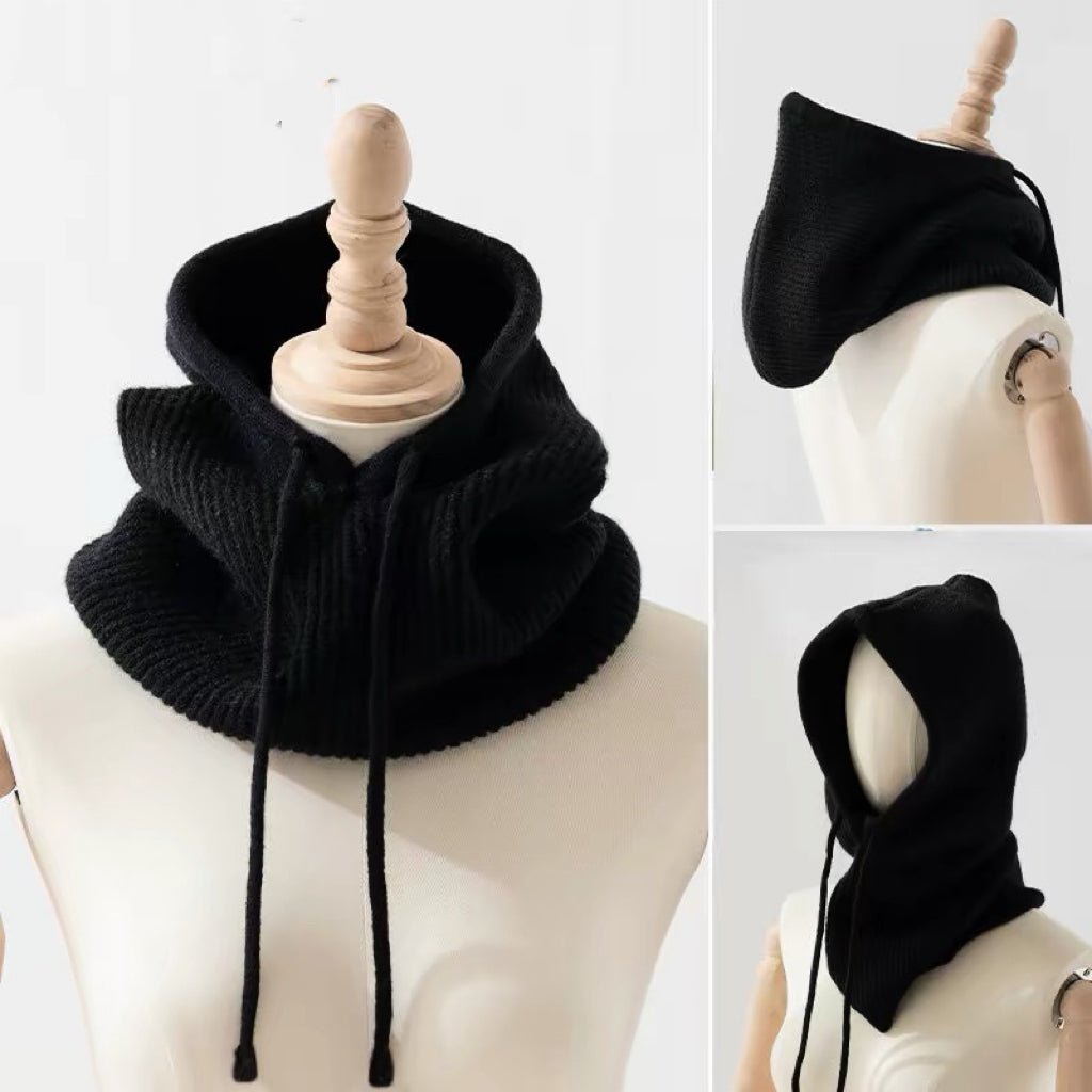 Cagoule bonnet écharpe tricotée à cordon ajustable (x12)