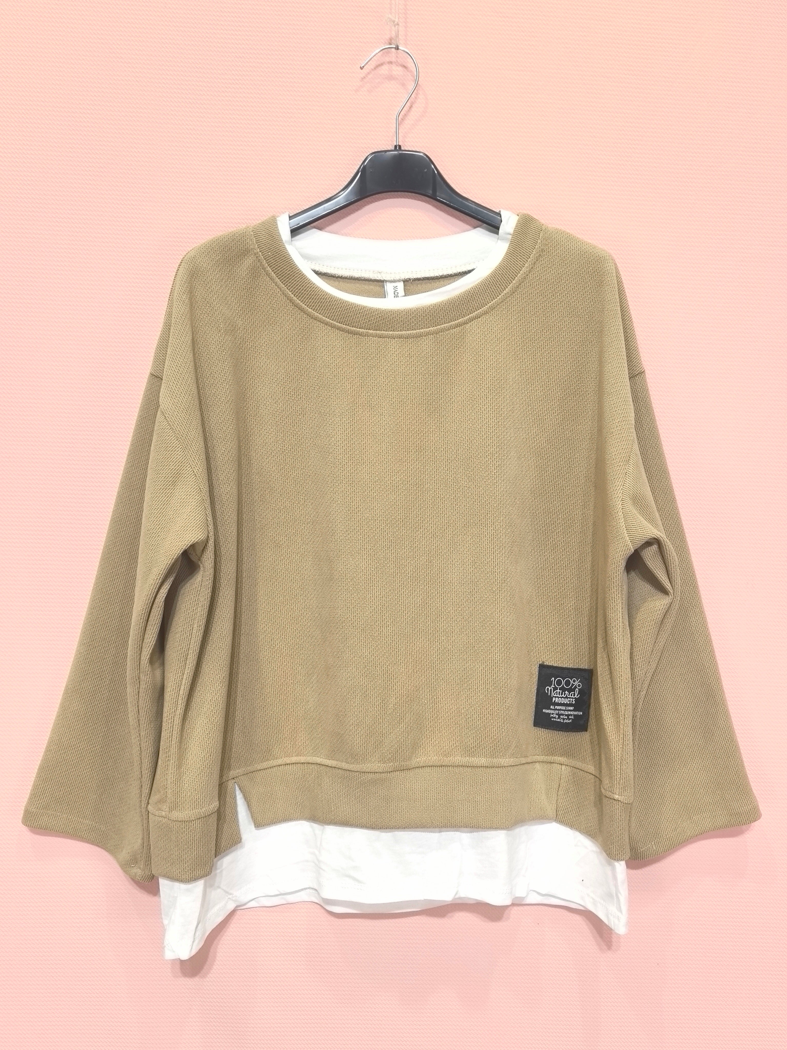 Sweat bicolore superposé  Style casual-chic polyvalent  En tissu texturé au toucher doux(x6)