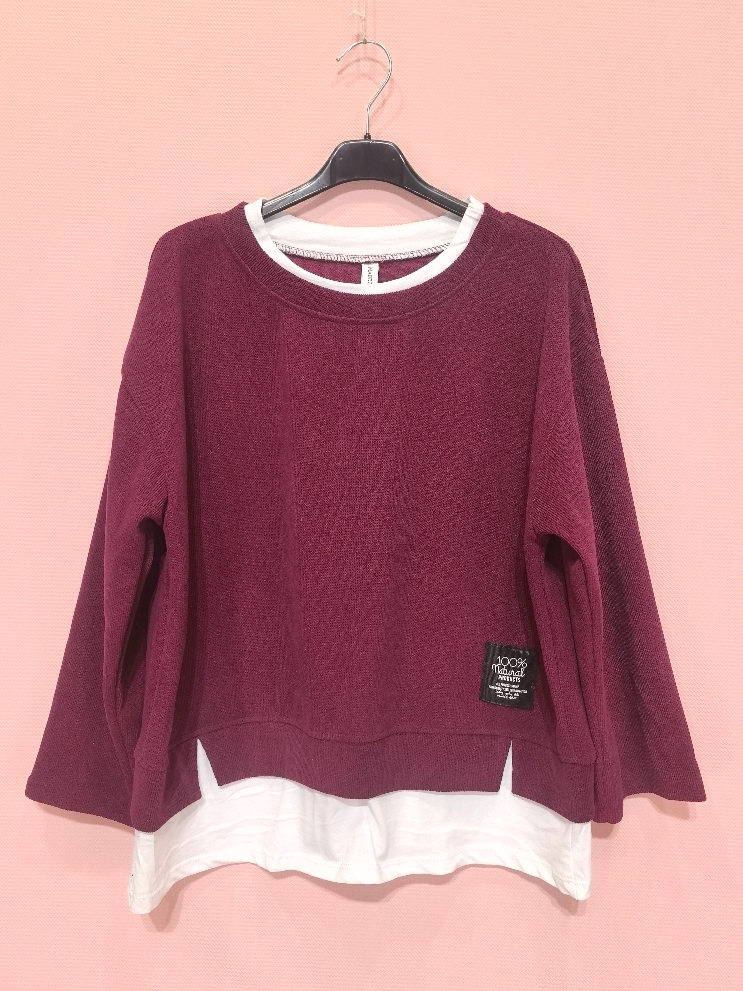 Sweat bicolore superposé  Style casual-chic polyvalent  En tissu texturé au toucher doux(x6)