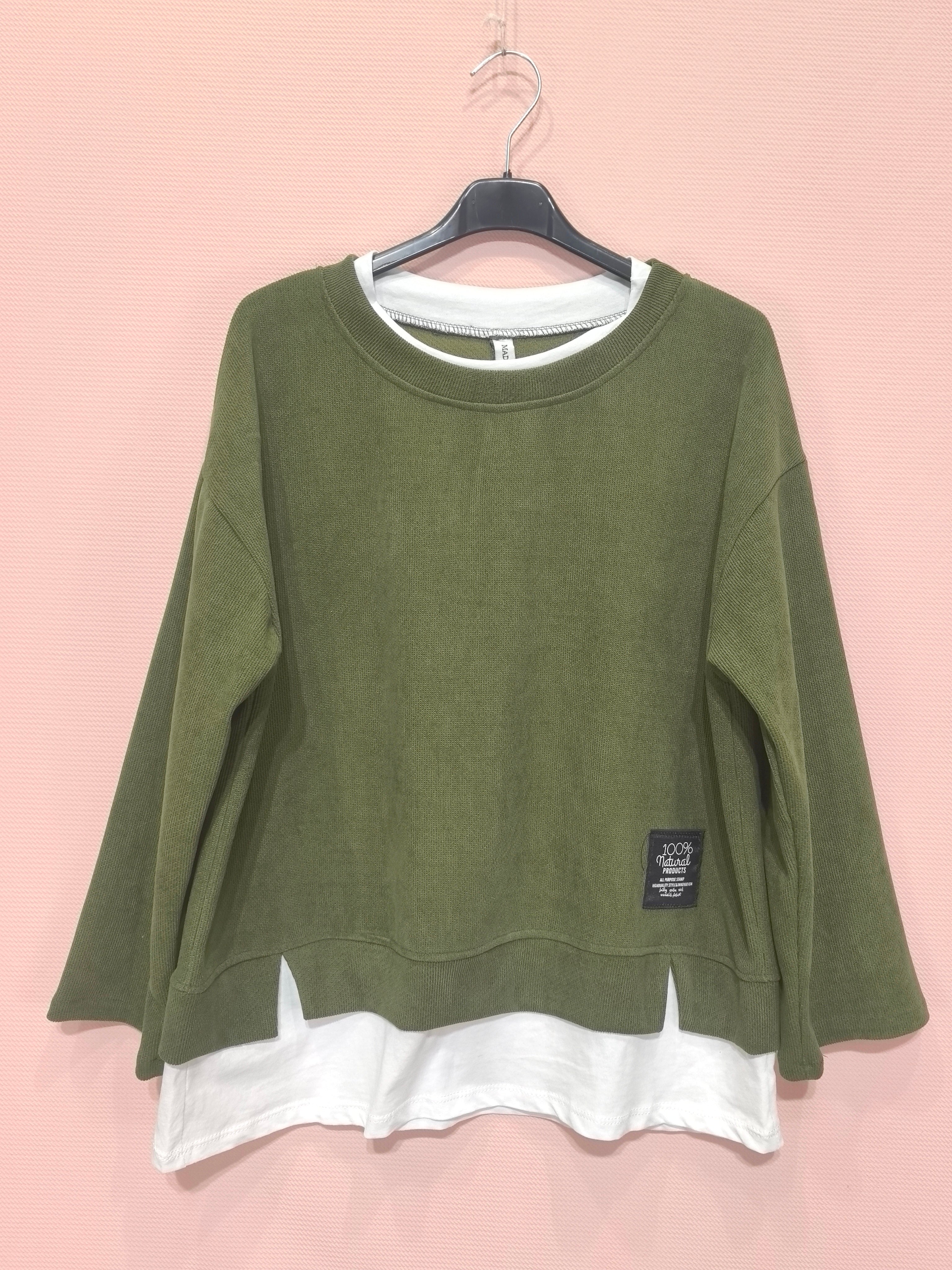 Sweat bicolore superposé  Style casual-chic polyvalent  En tissu texturé au toucher doux(x6)