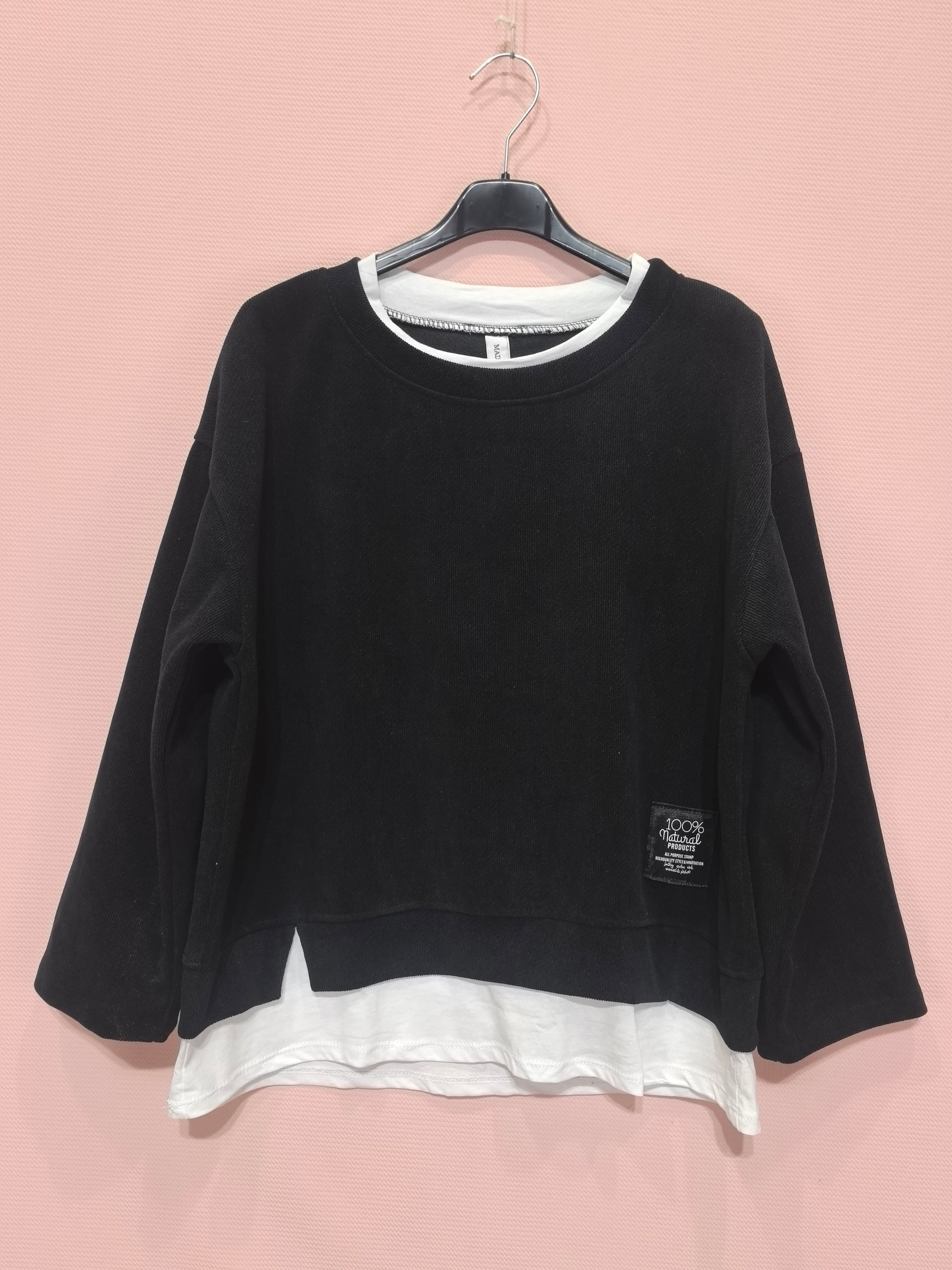 Sweat bicolore superposé  Style casual-chic polyvalent  En tissu texturé au toucher doux(x6)