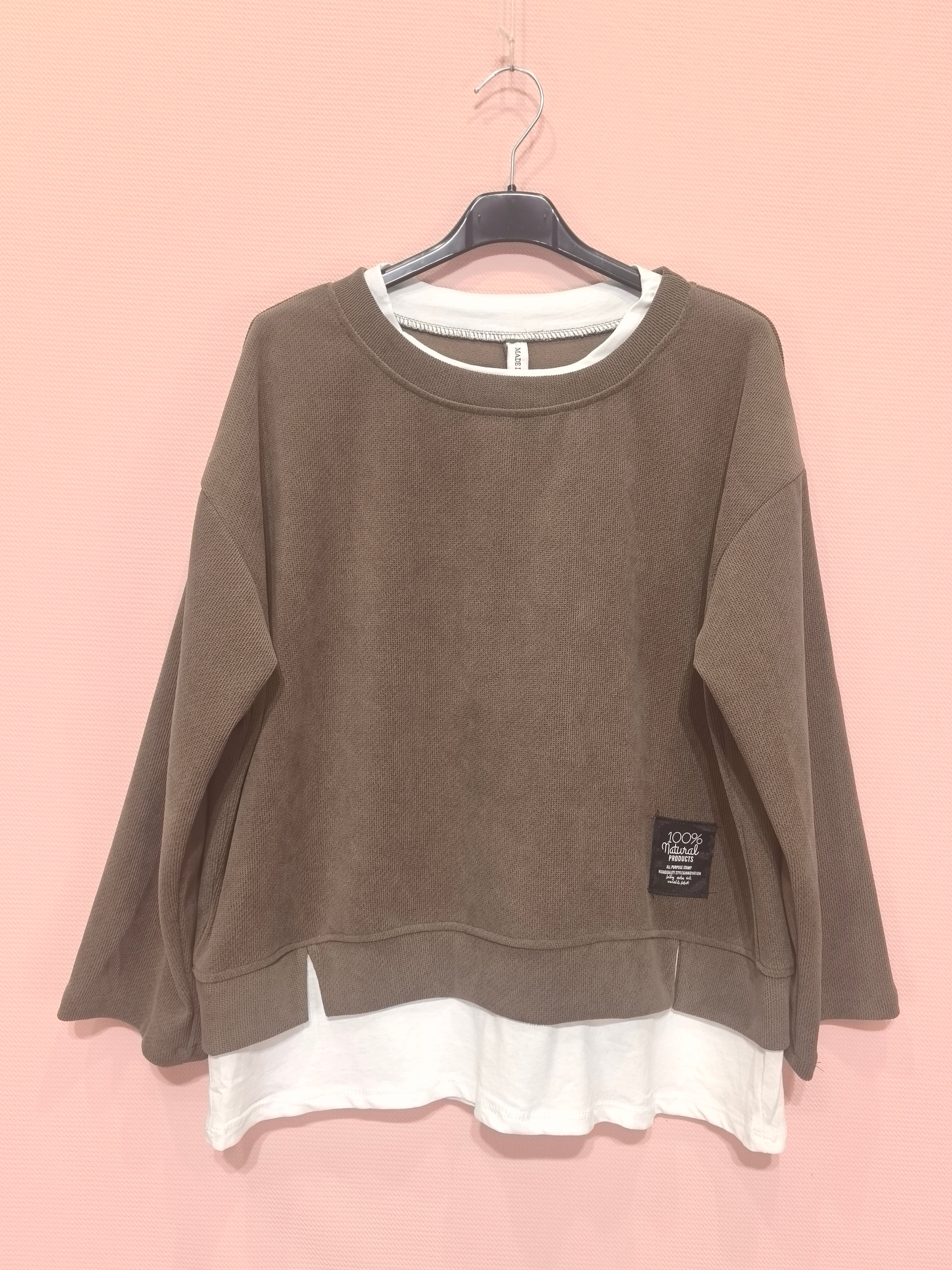 Sweat bicolore superposé  Style casual-chic polyvalent  En tissu texturé au toucher doux(x6)