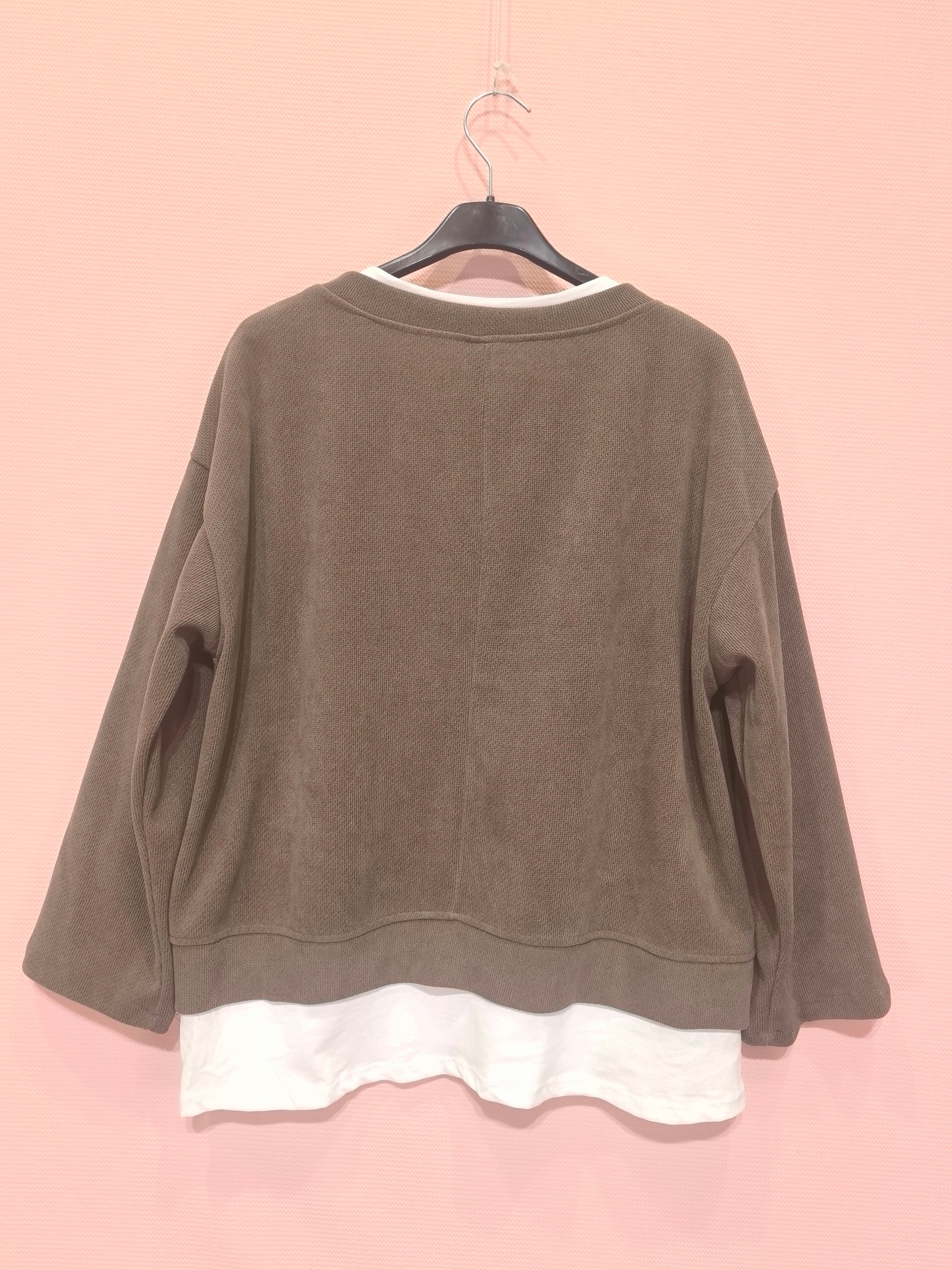 Sweat bicolore superposé  Style casual-chic polyvalent  En tissu texturé au toucher doux(x6)