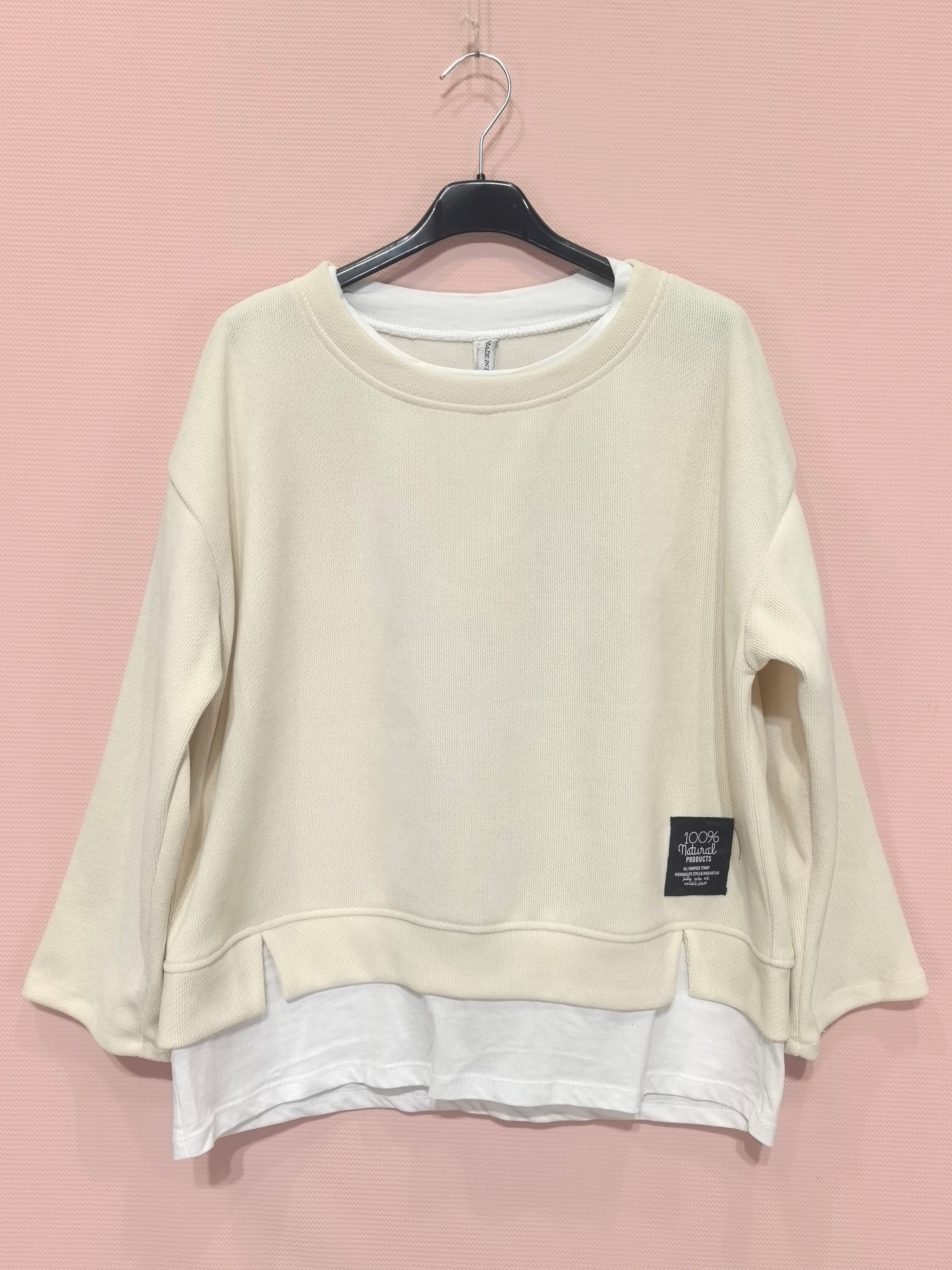 Sweat bicolore superposé  Style casual-chic polyvalent  En tissu texturé au toucher doux(x6)