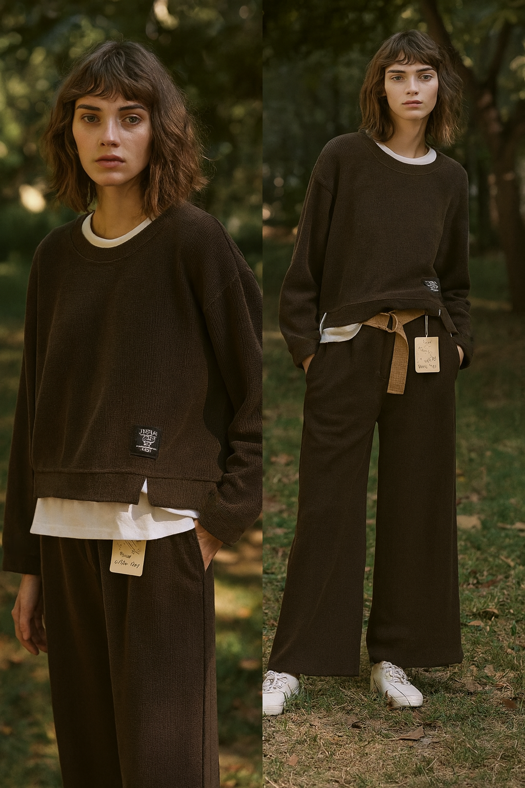 Pantalon large en tissu texturé au toucher doux(x6)