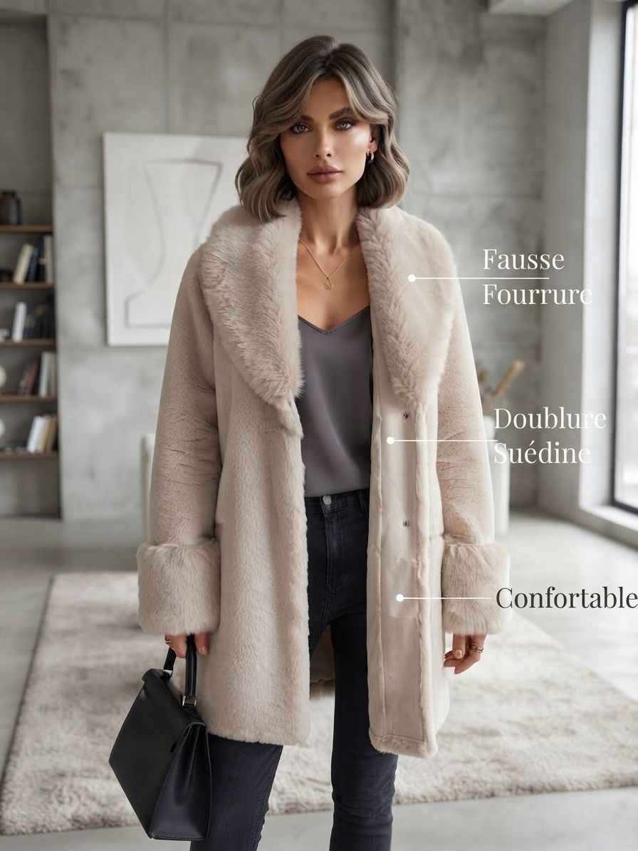 Manteau Ceinturé Fausse Fourrure Et Suédine(x3)