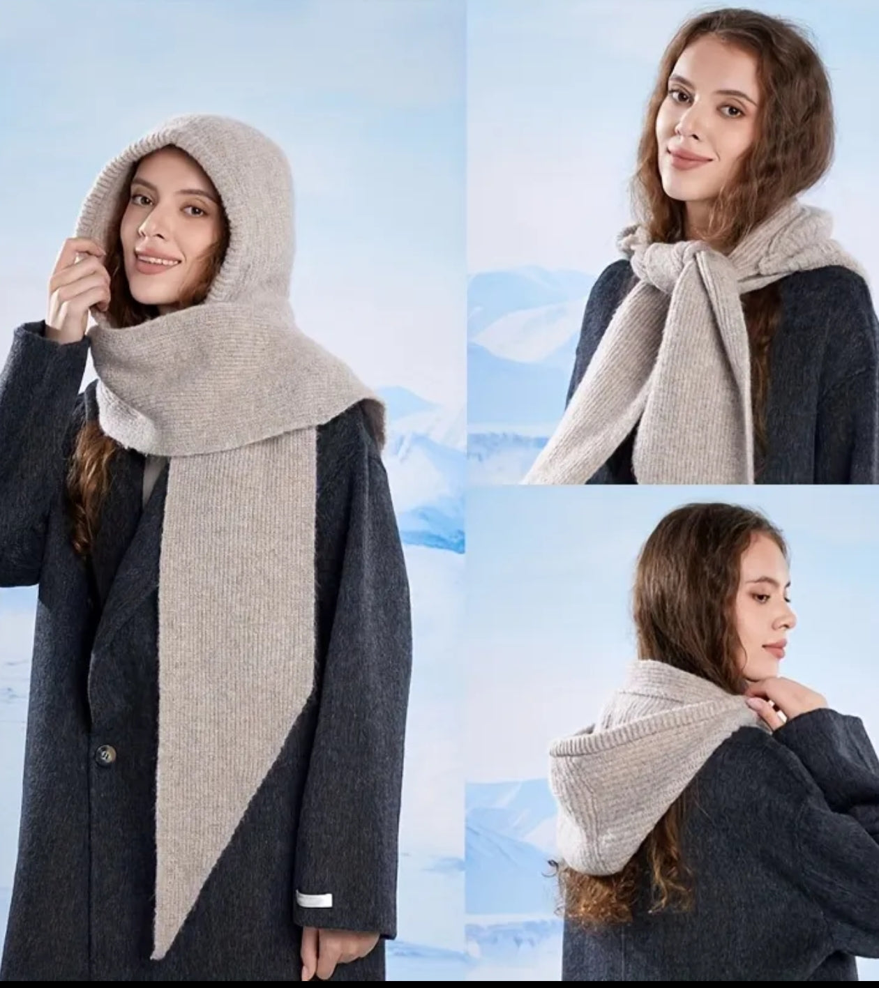 Cagoule bonnet écharpe tricotée à cordon ajustable (x12)#40