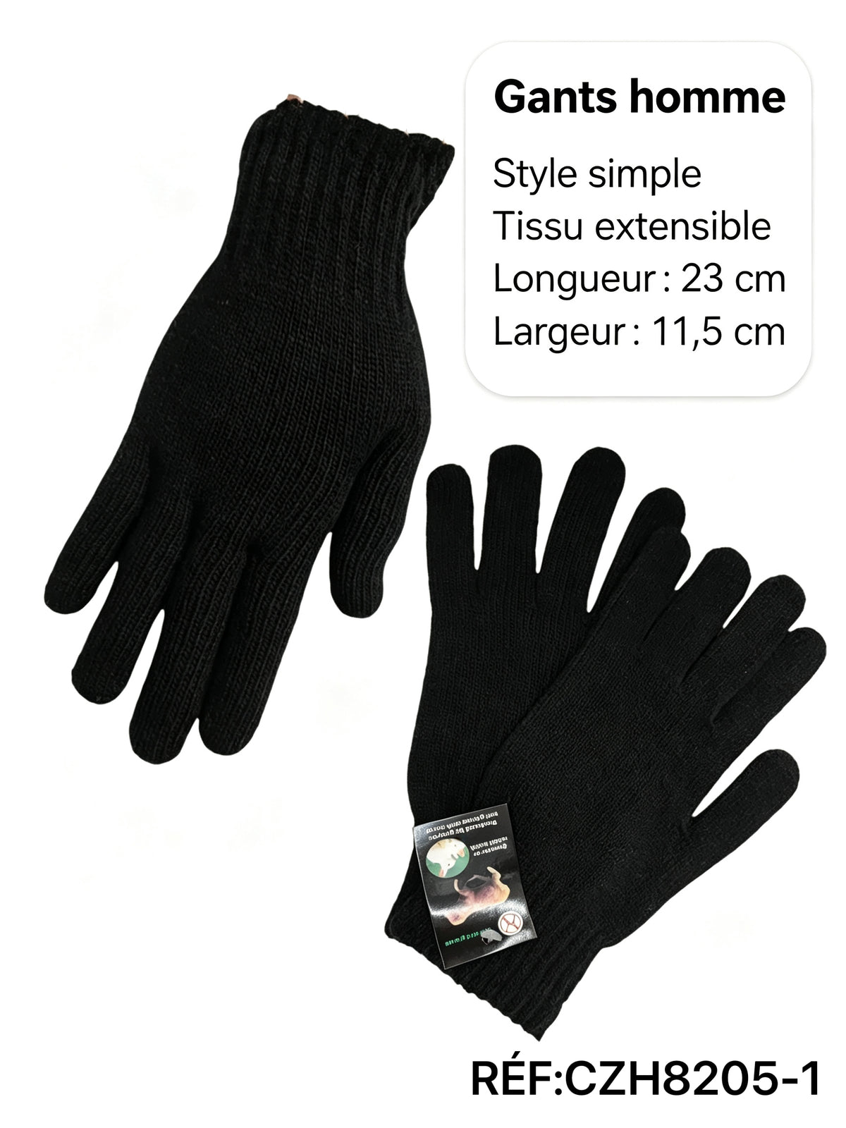 Gants homme noir simple  (x12)H1
