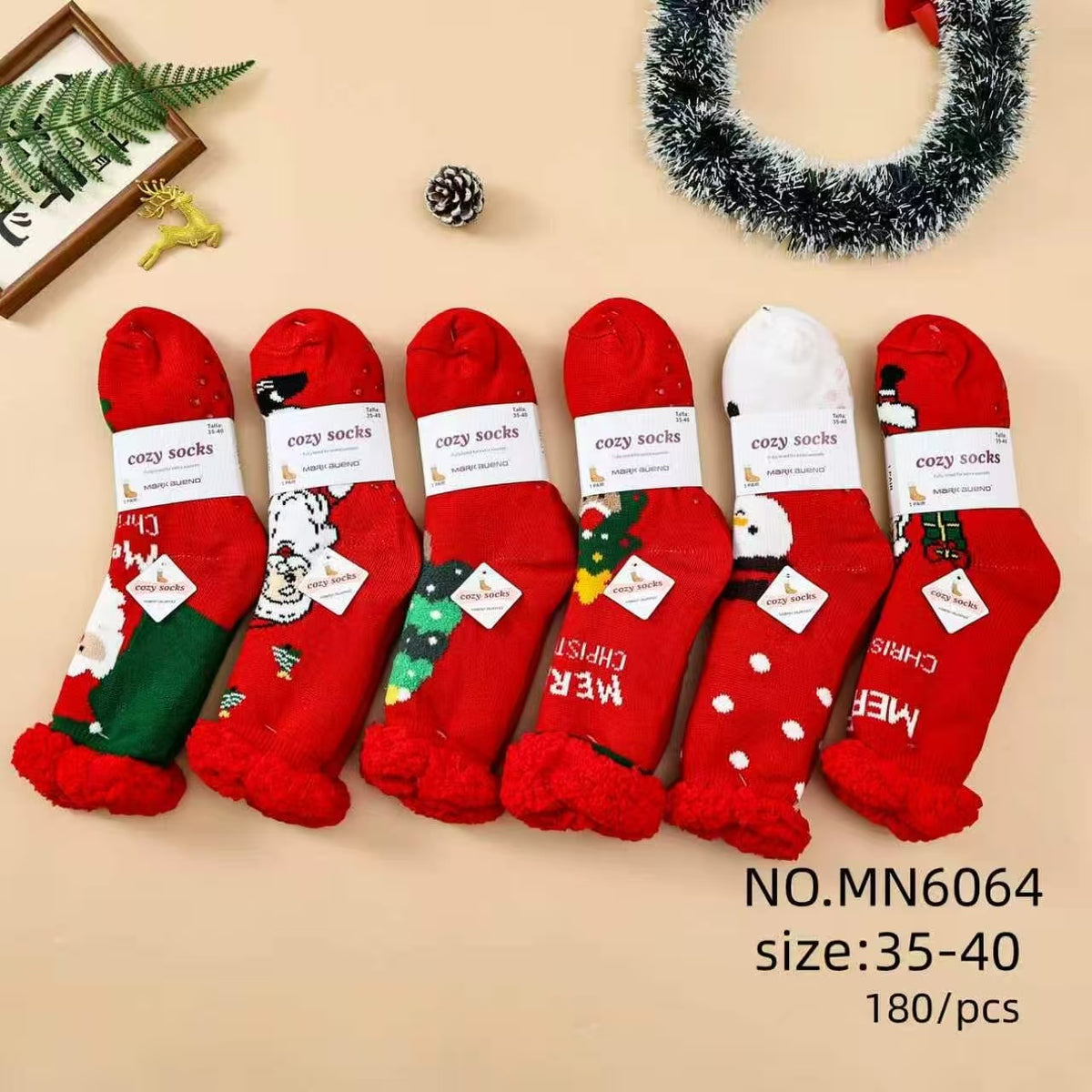 Chaussettes fourrées motif Noël T35- 40  (x12)#6064