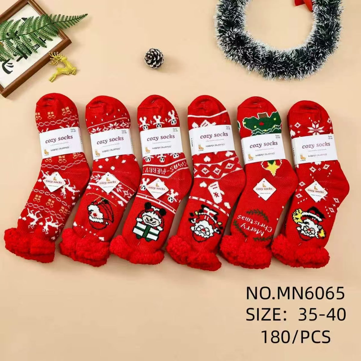 Chaussettes fourrées motif Noël T35- 40  (x12)#6065