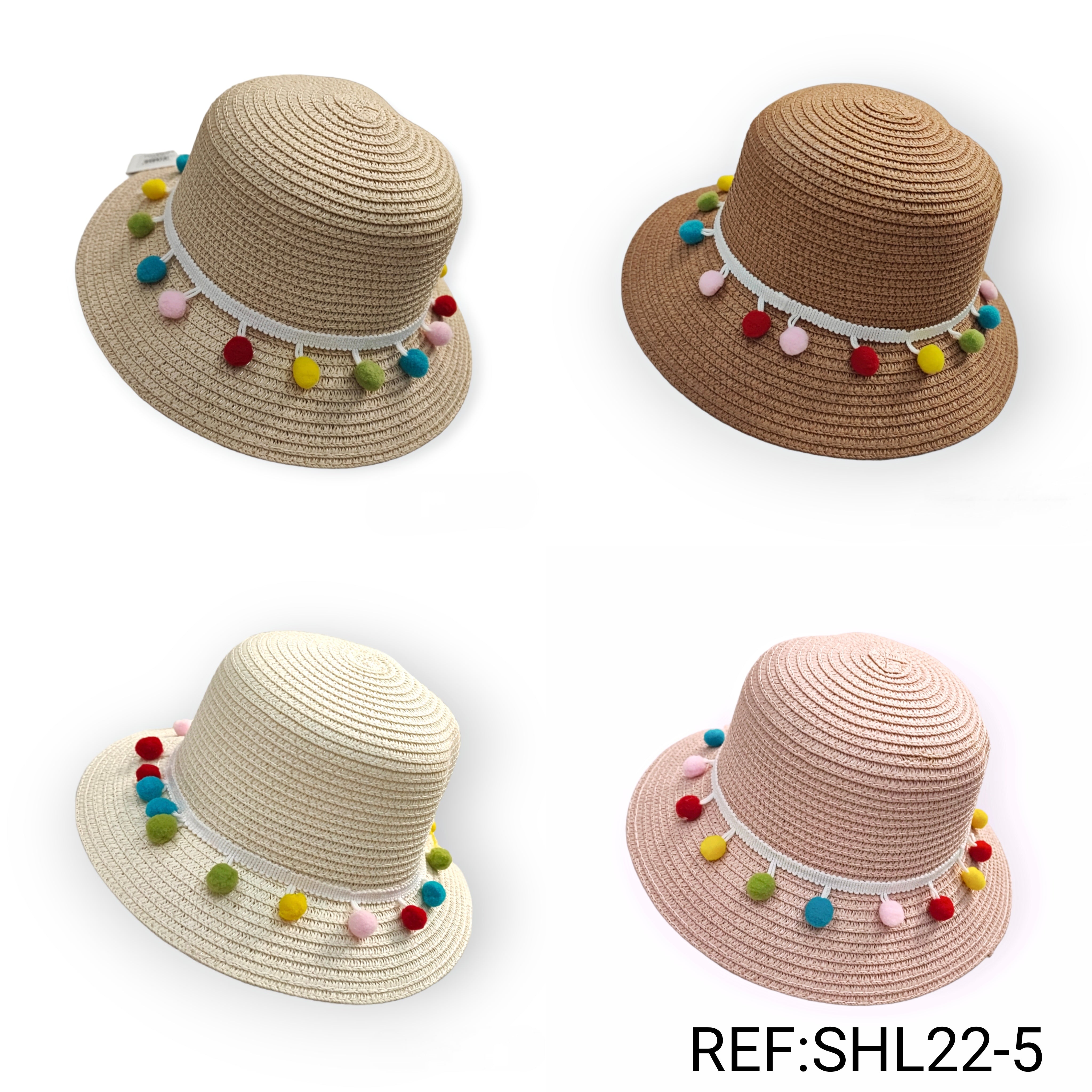 Chapeaux de paille pompon taille enfant    (x12)