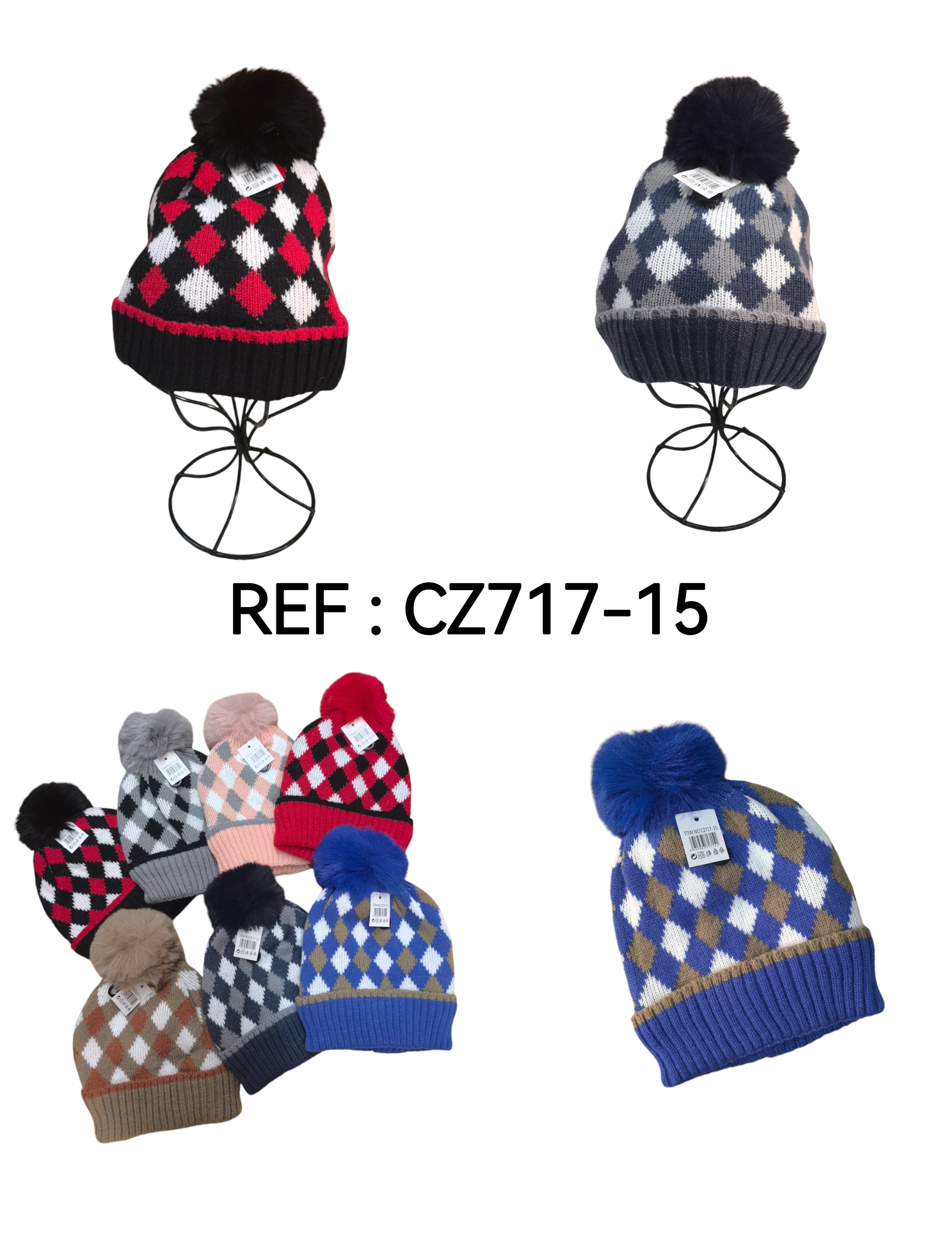 Bonnet enfant fourré pompon   (x12) #15