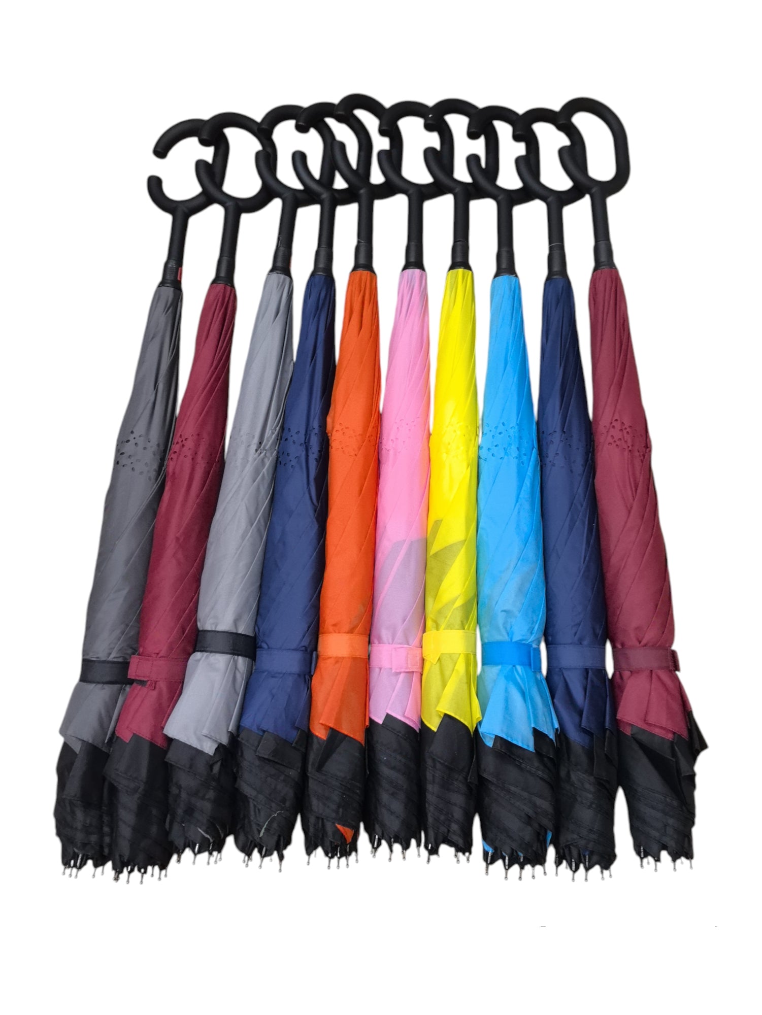 LOT DE 10 -  Parapluie inversé en forme de C de couleur unie