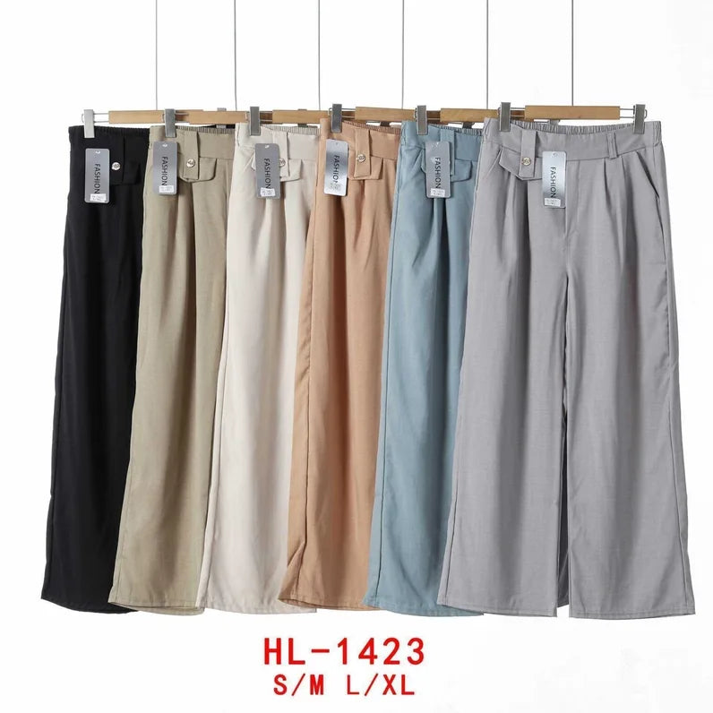 Pantalon fluide poche décorative uni (x12)