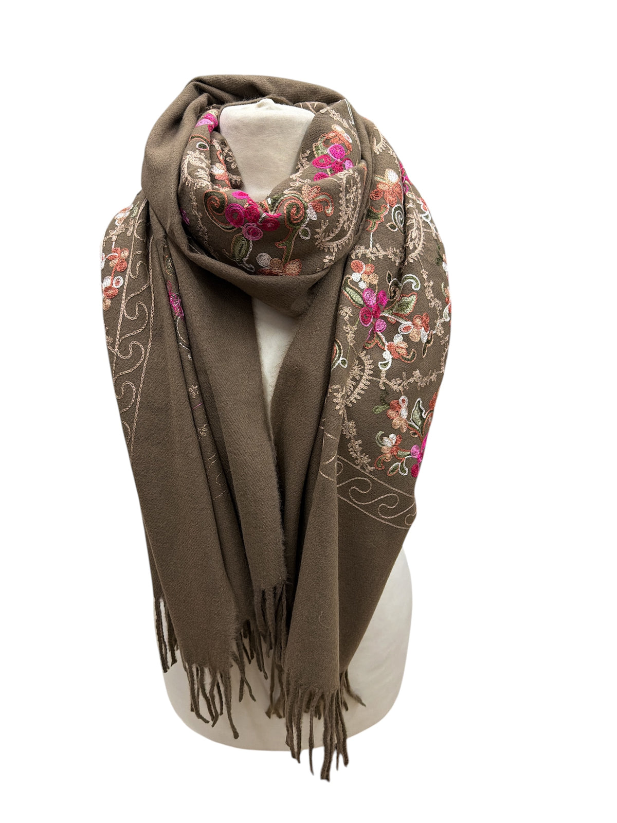 Grande écharpe‑châle à broderies florales colorées. (X10）